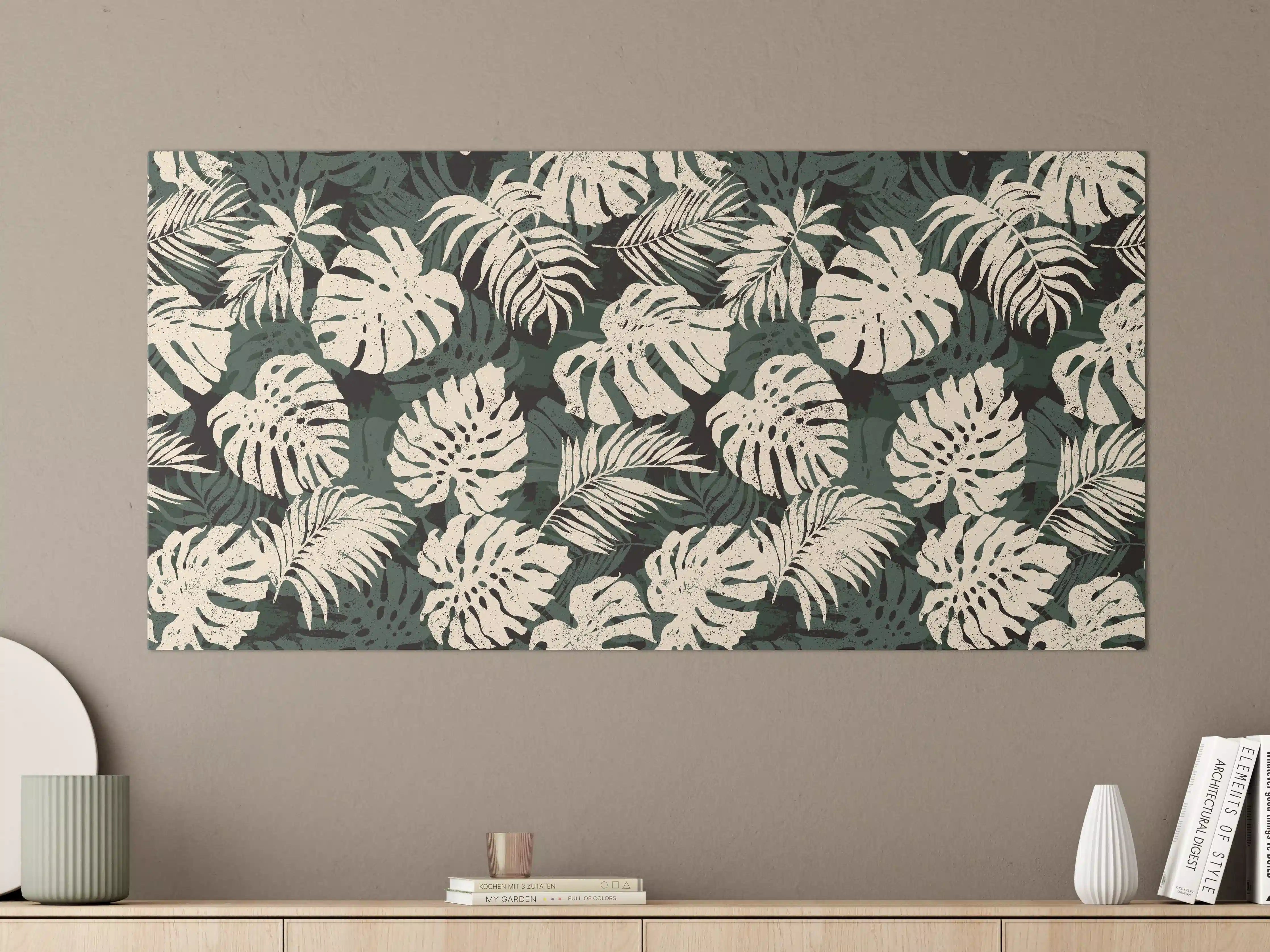 Große Wandbilder - Monstera Blattmuster Grün-Beige