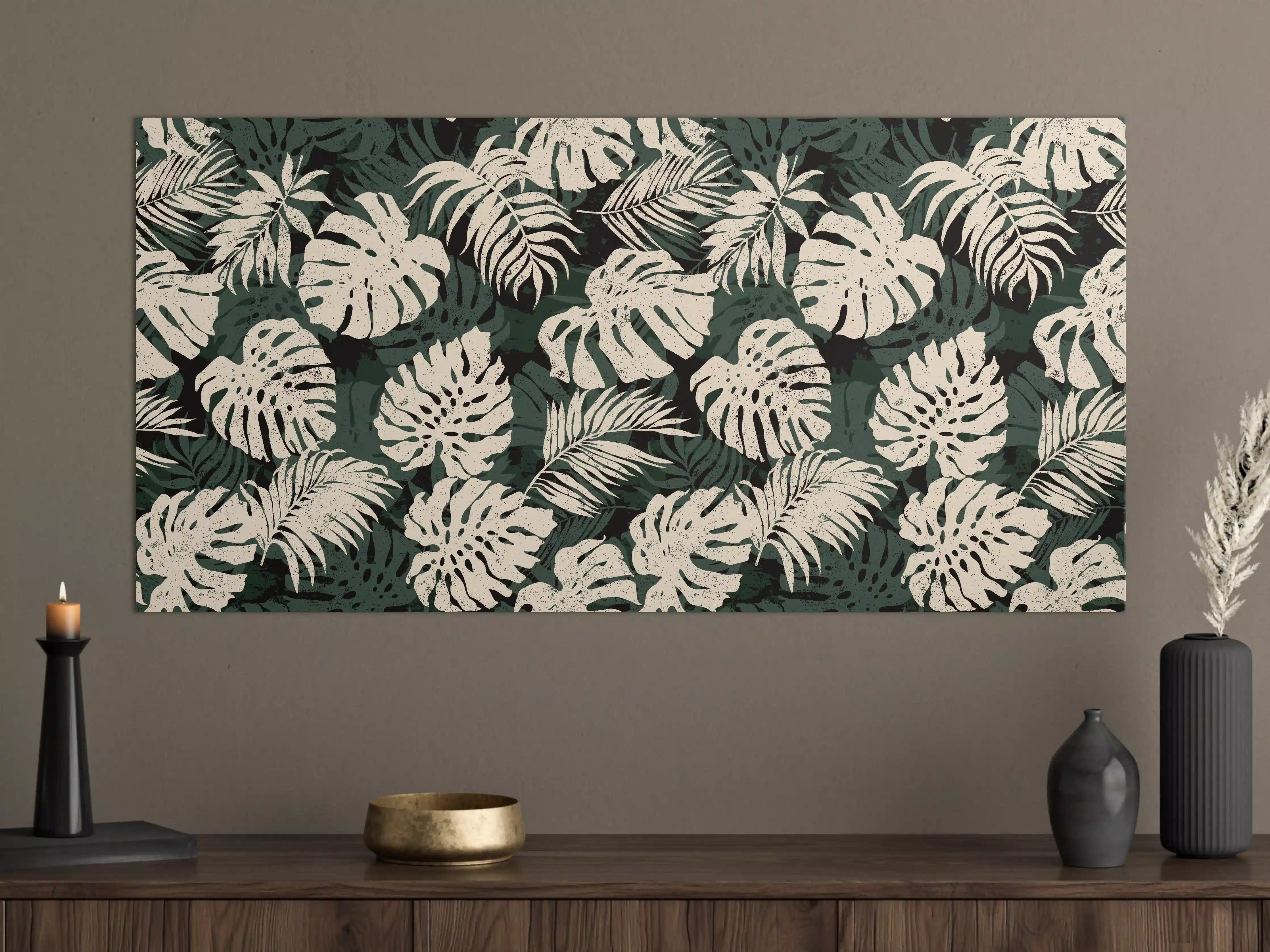 Große Wandbilder - Monstera Blattmuster Grün-Beige