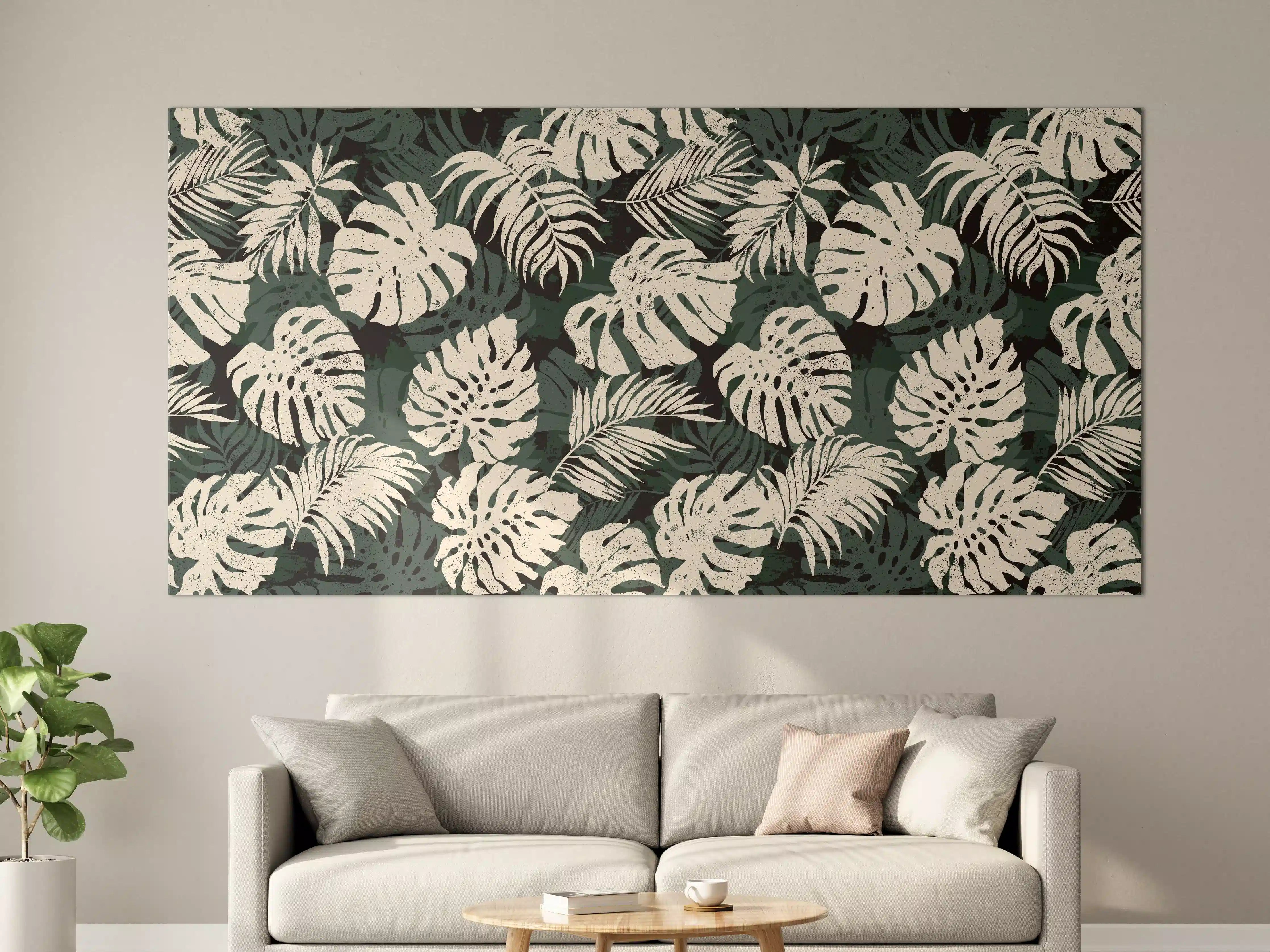 Große Wandbilder - Monstera Blattmuster Grün-Beige