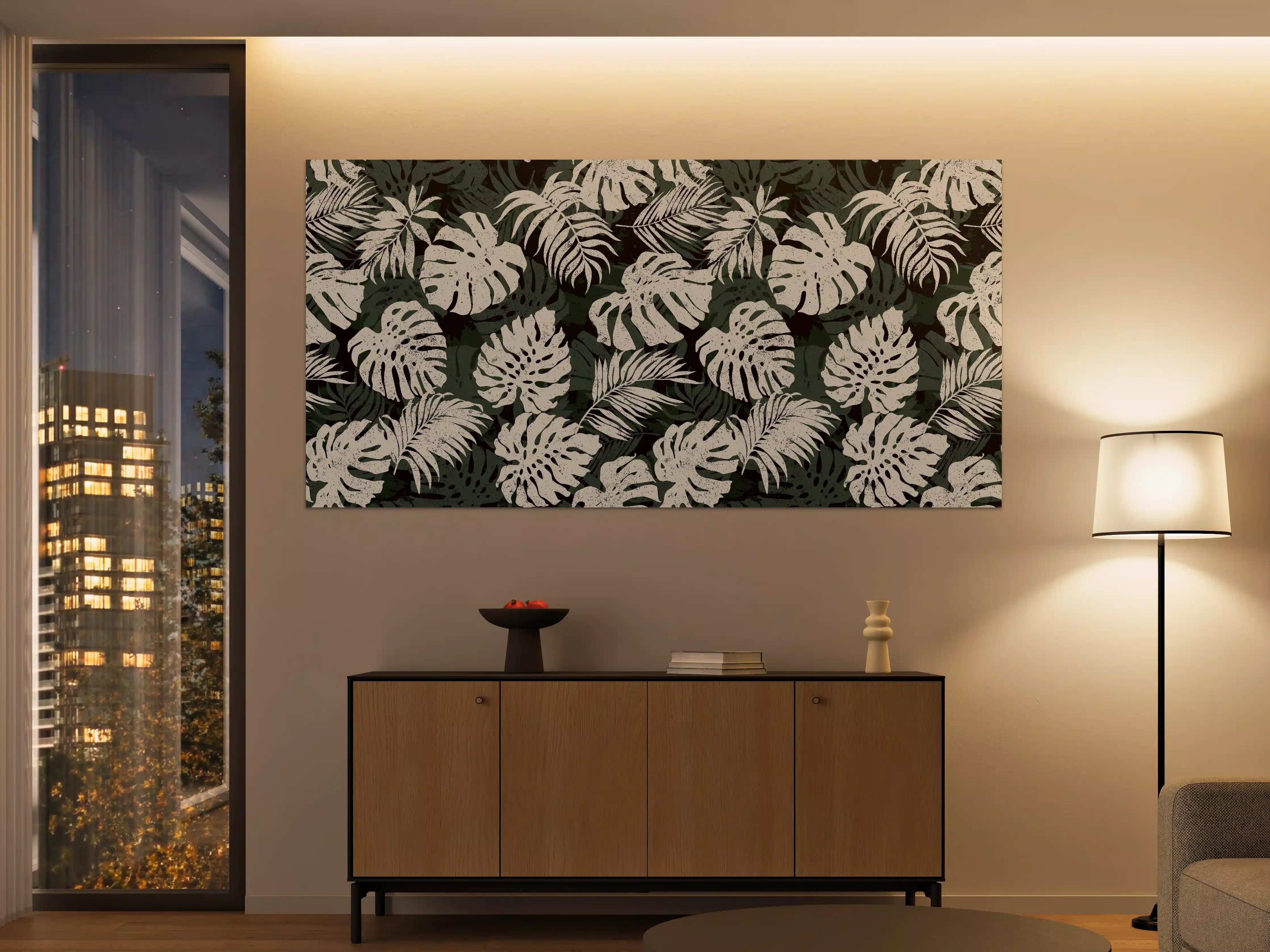 Große Wandbilder - Monstera Blattmuster Grün-Beige