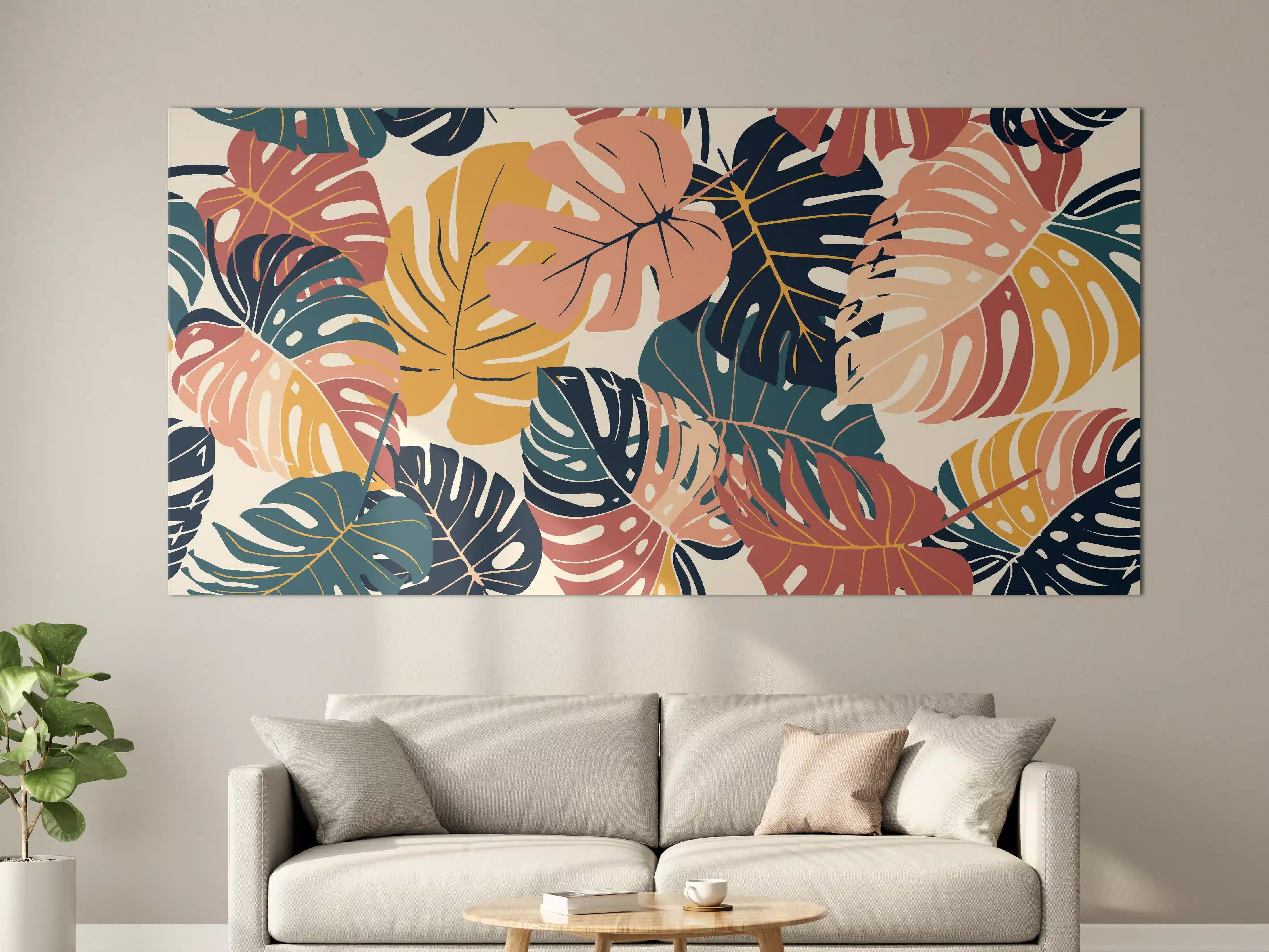 Große Wandbilder - Monstera Tropic Koralle Türkis