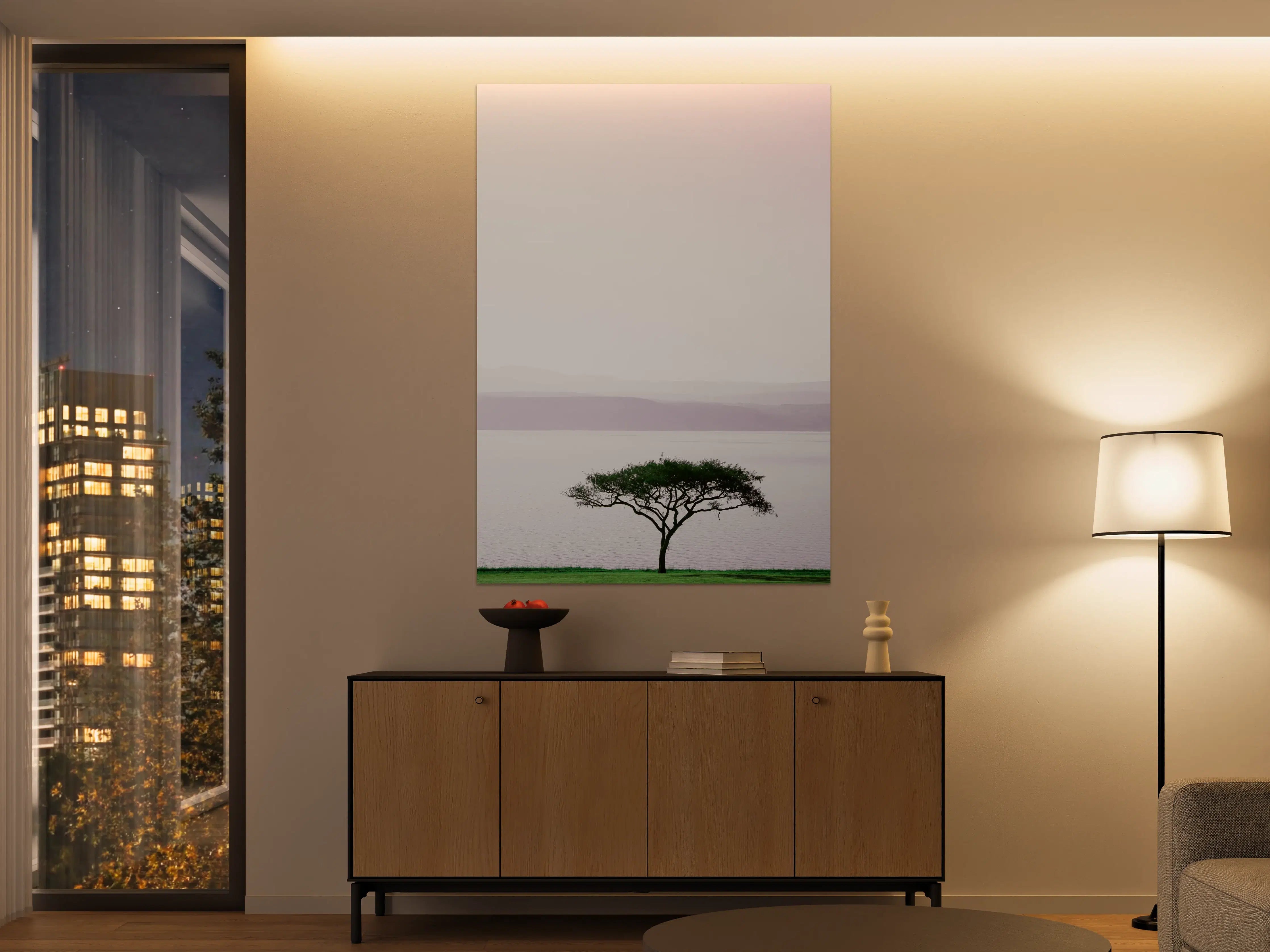 Große Wandbilder - Morgendämmerung mit Baum und Meer