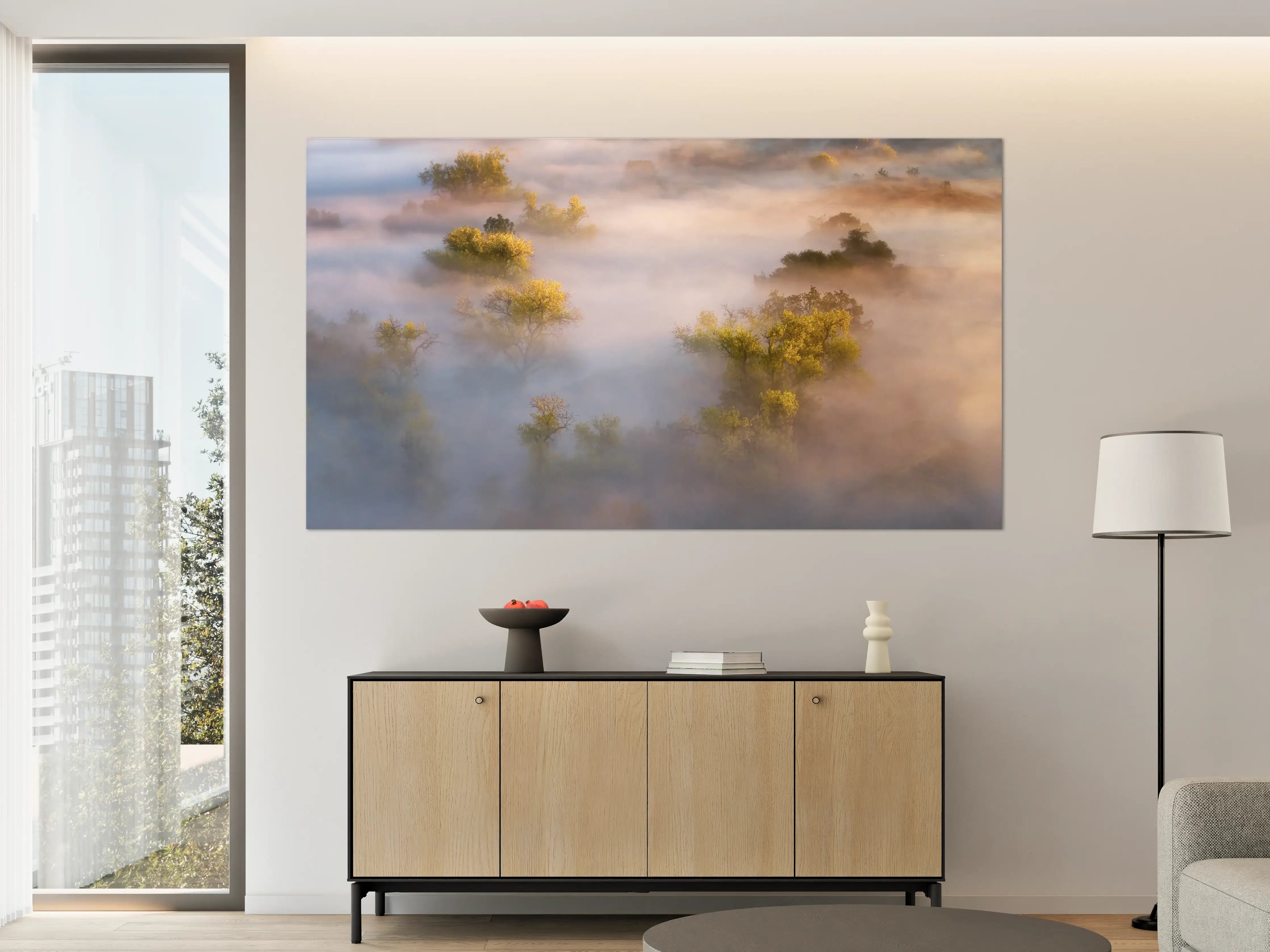 Große Wandbilder - Morgennebel über den Bäumen