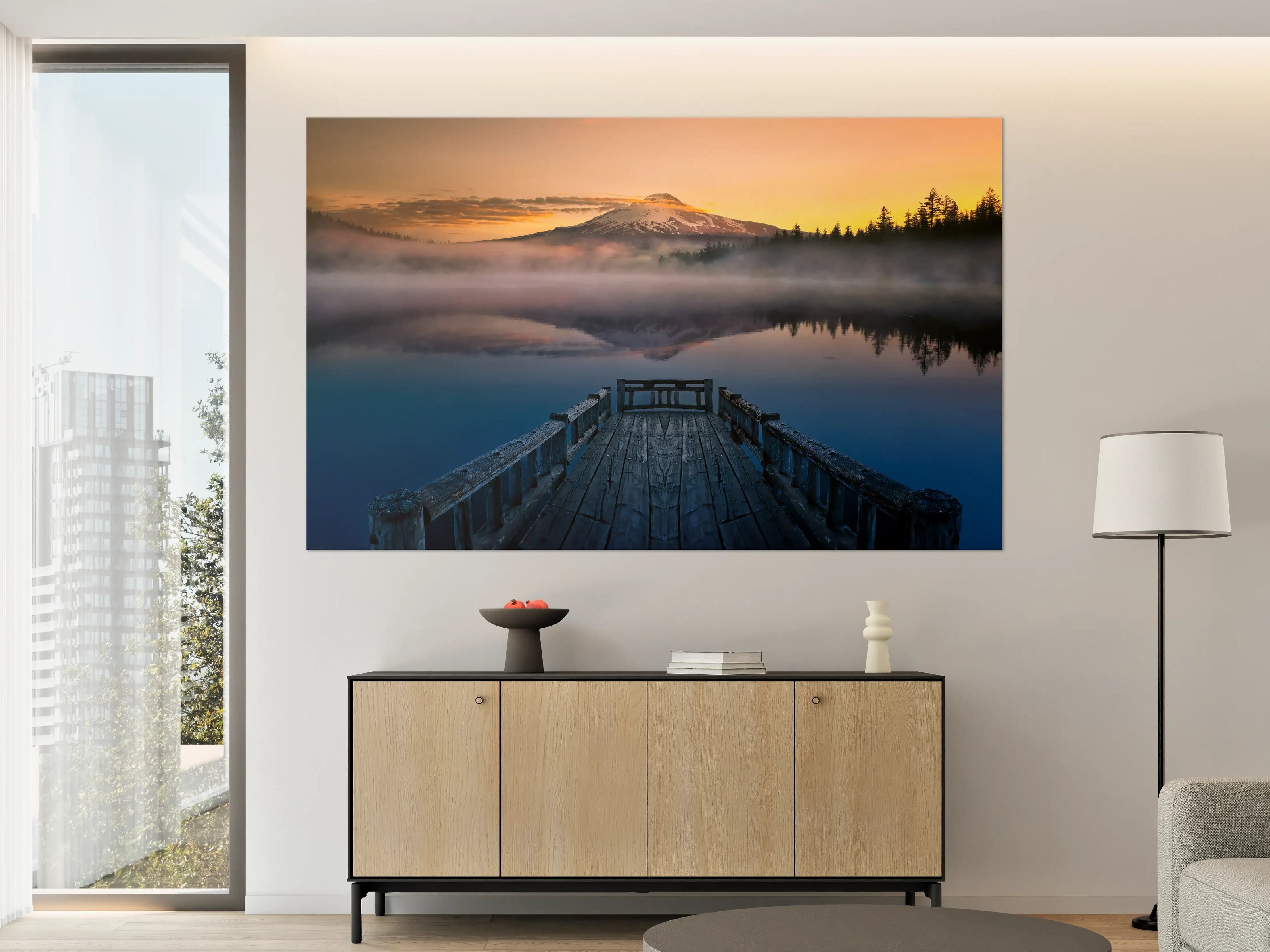 Große Wandbilder - Morgenstimmung am See mit Bergblick