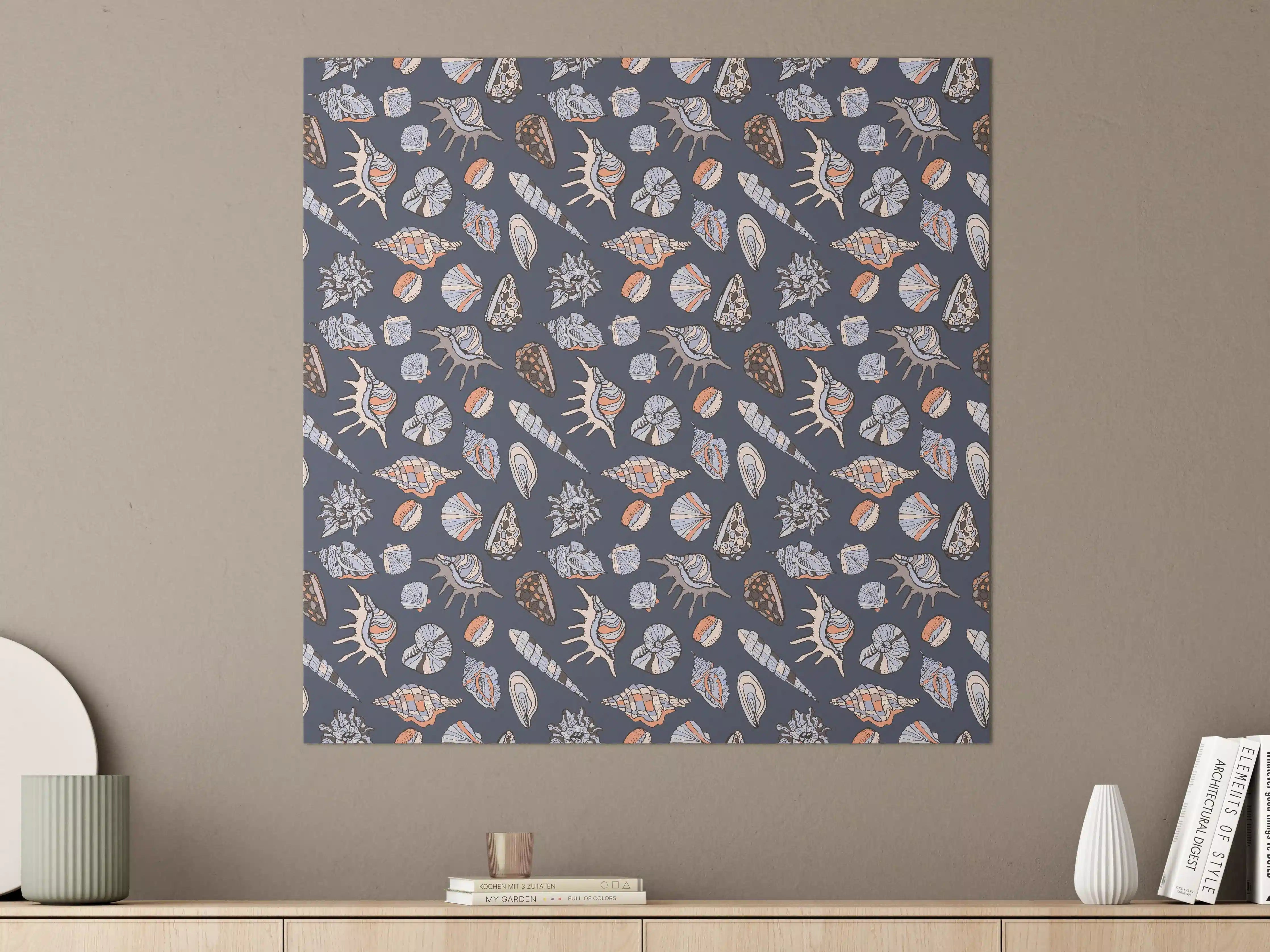 Große Wandbilder - Muschelmuster Navy Beige Orange