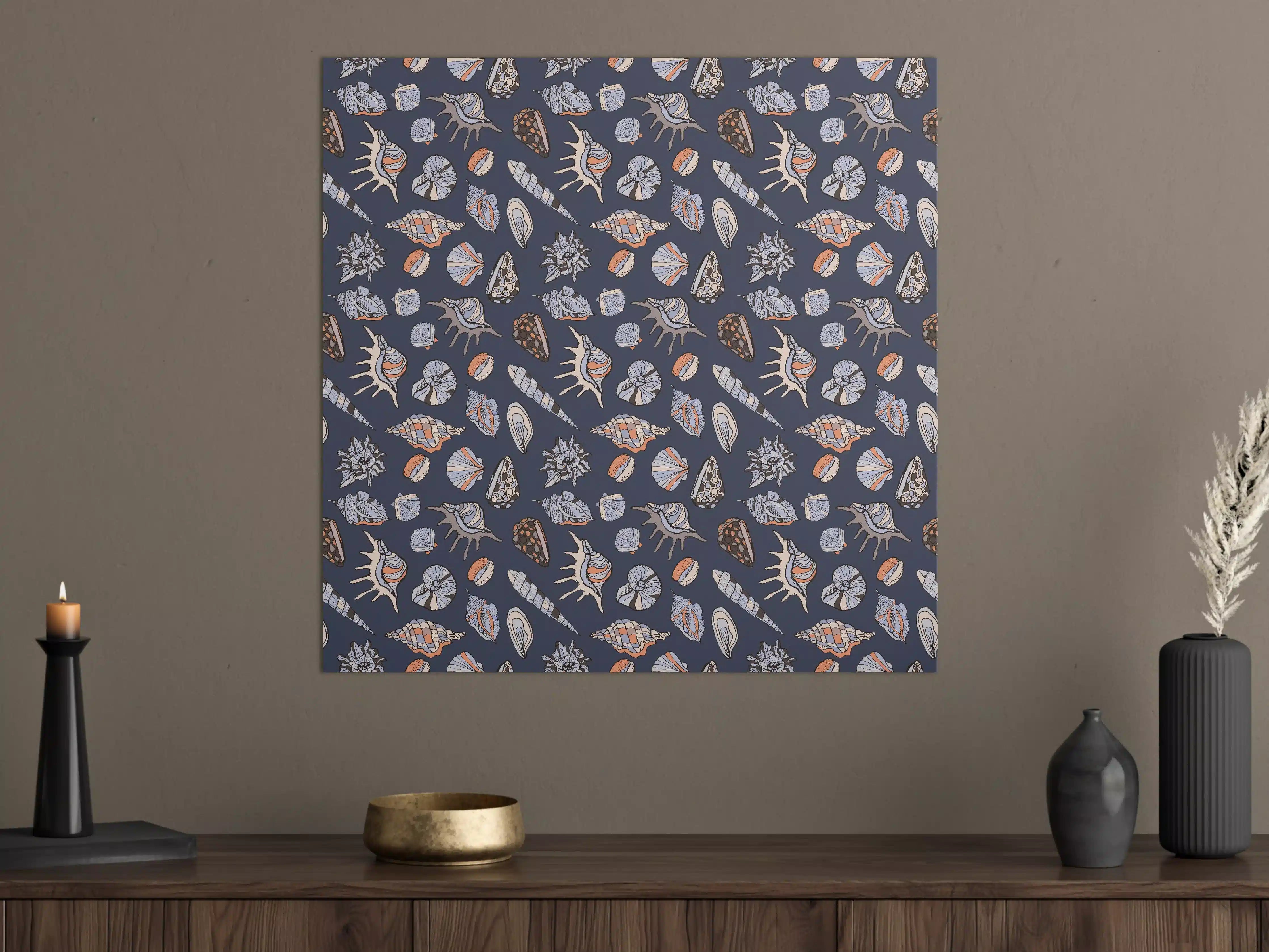 Große Wandbilder - Muschelmuster Navy Beige Orange