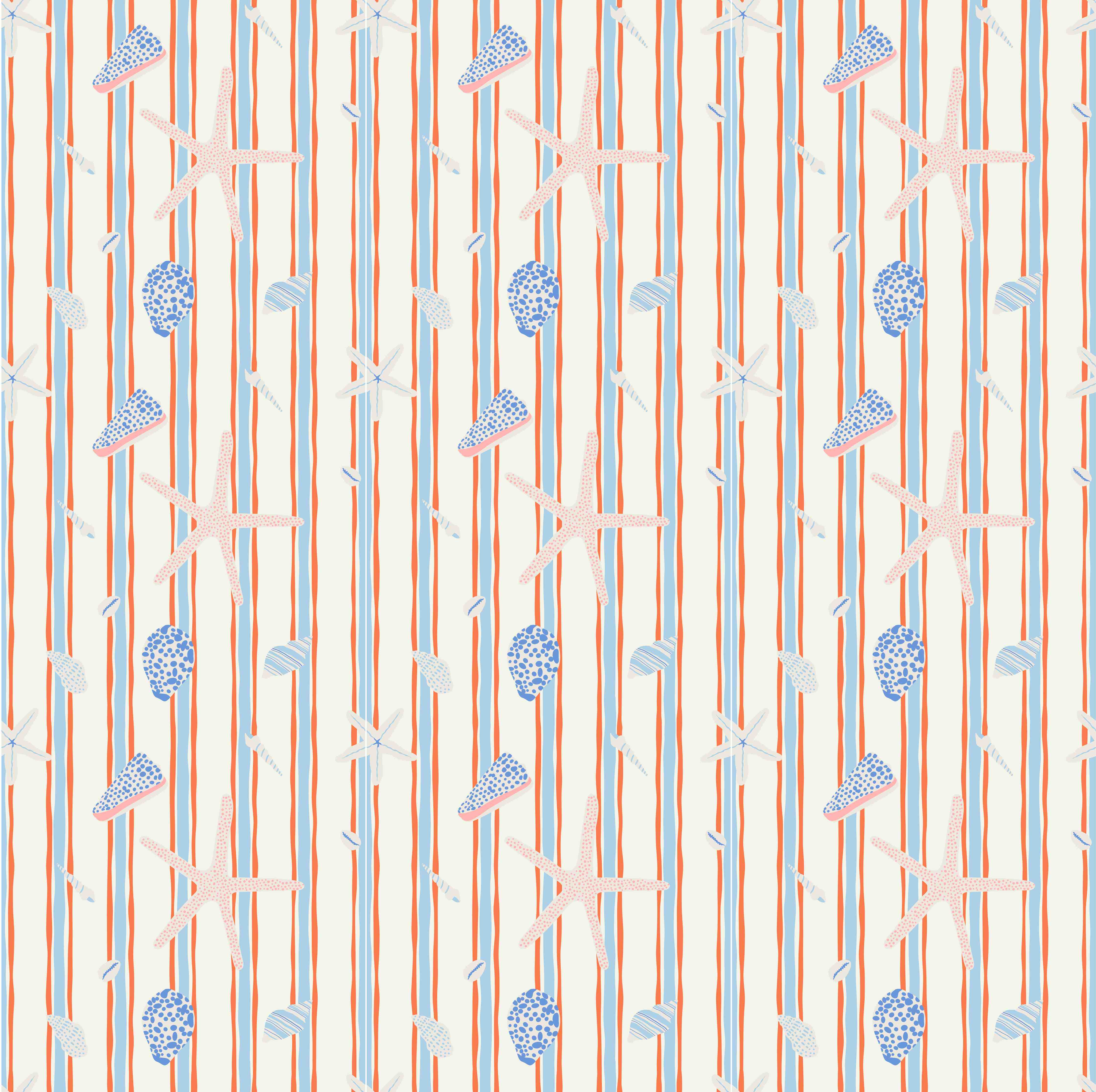 Große Wandbilder-Muschelstreifen Strandtapete Blau-Orange