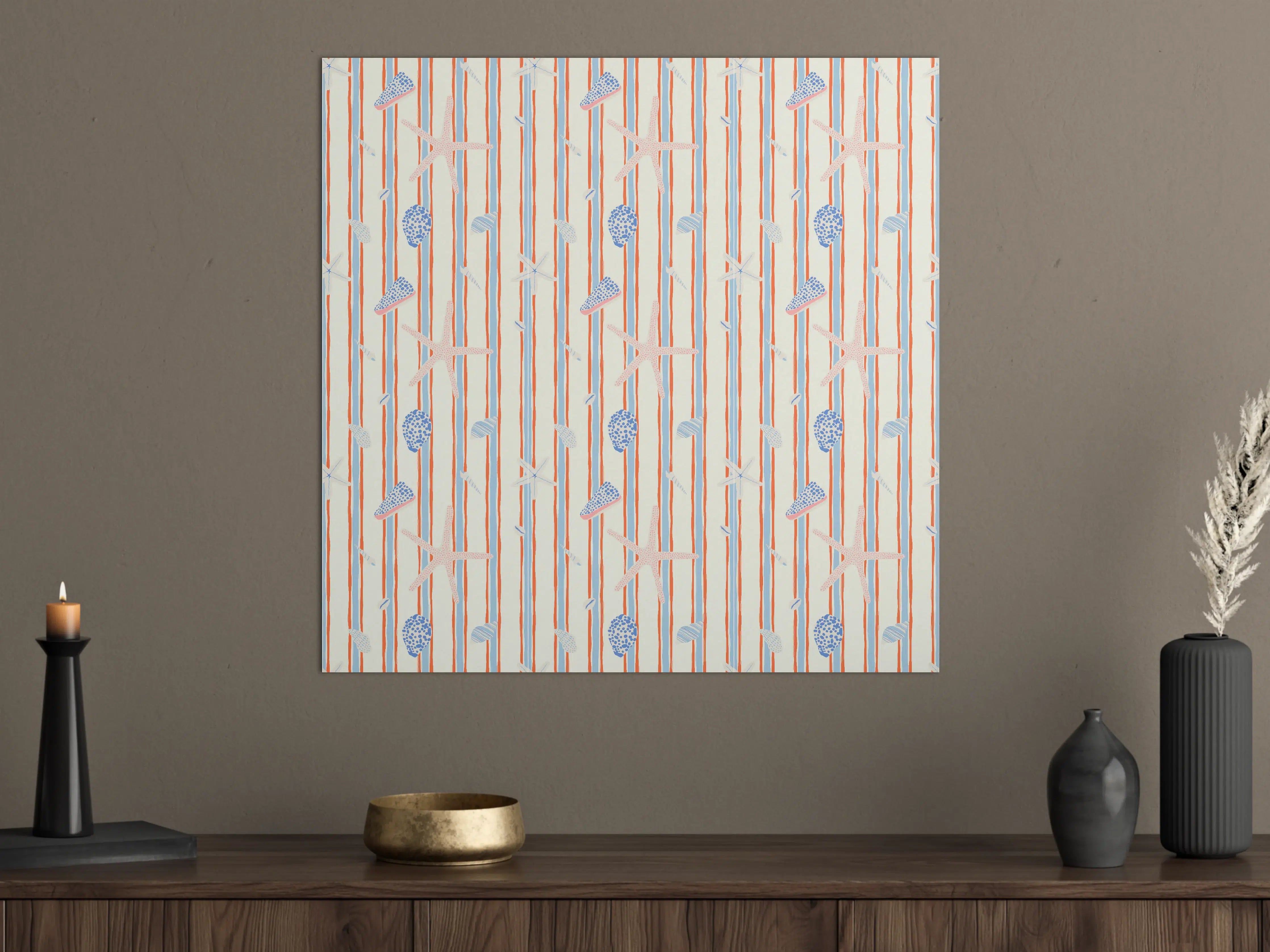 Große Wandbilder - Muschelstreifen Strandtapete Blau-Orange