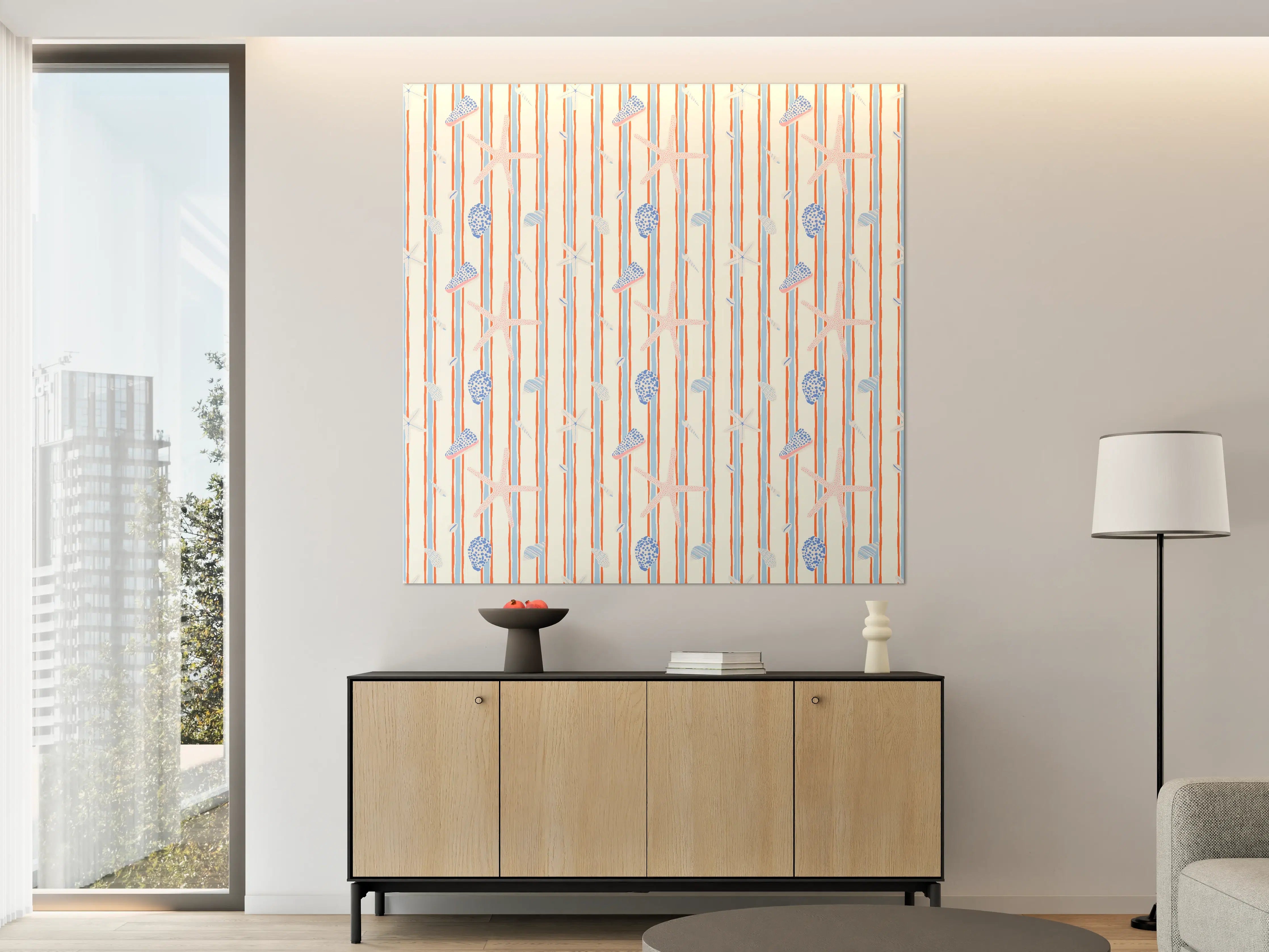 Große Wandbilder - Muschelstreifen Strandtapete Blau-Orange