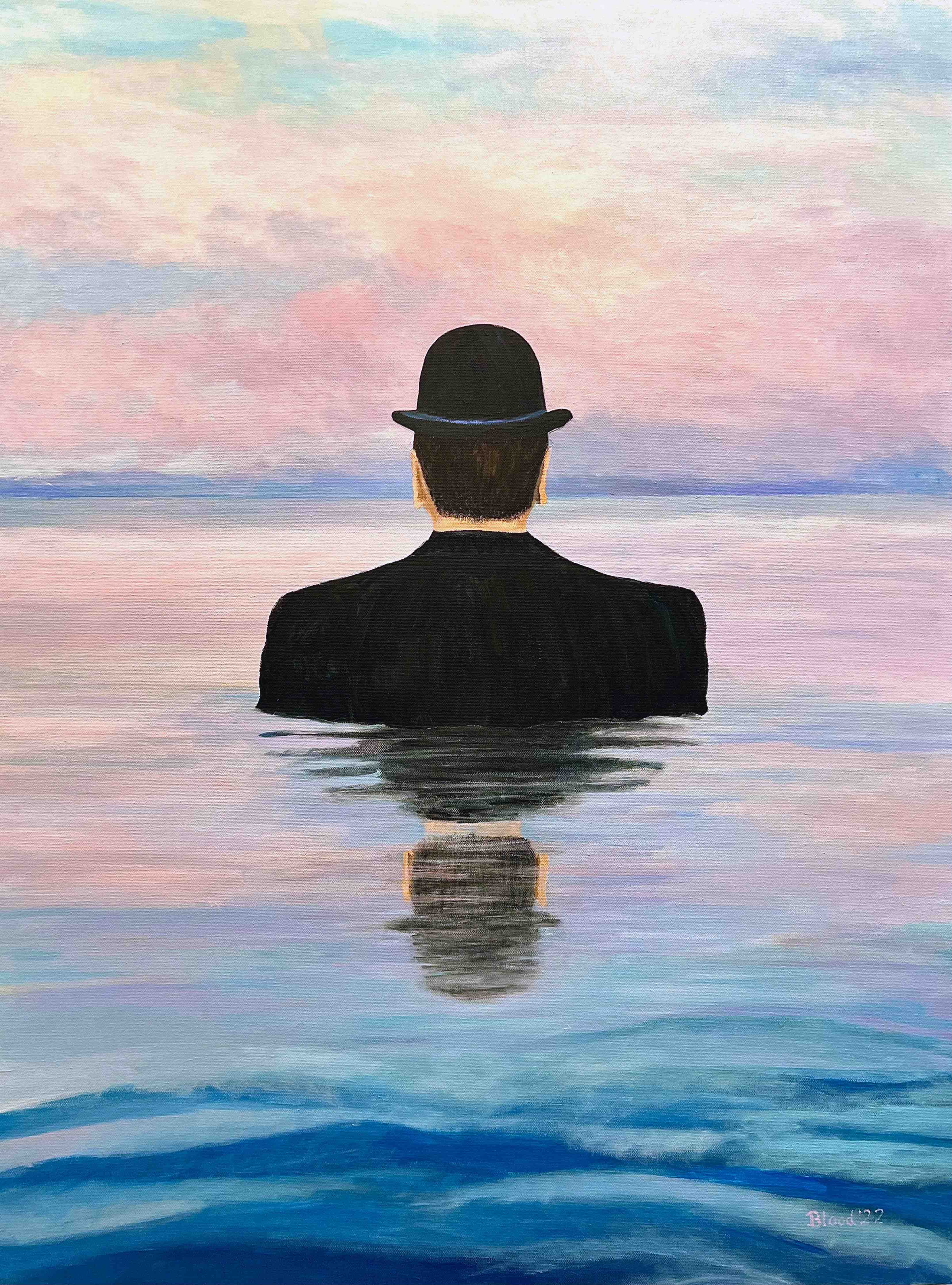 Große Wandbilder-Mysterischer Mann im Wasser bei Sonnenuntergang