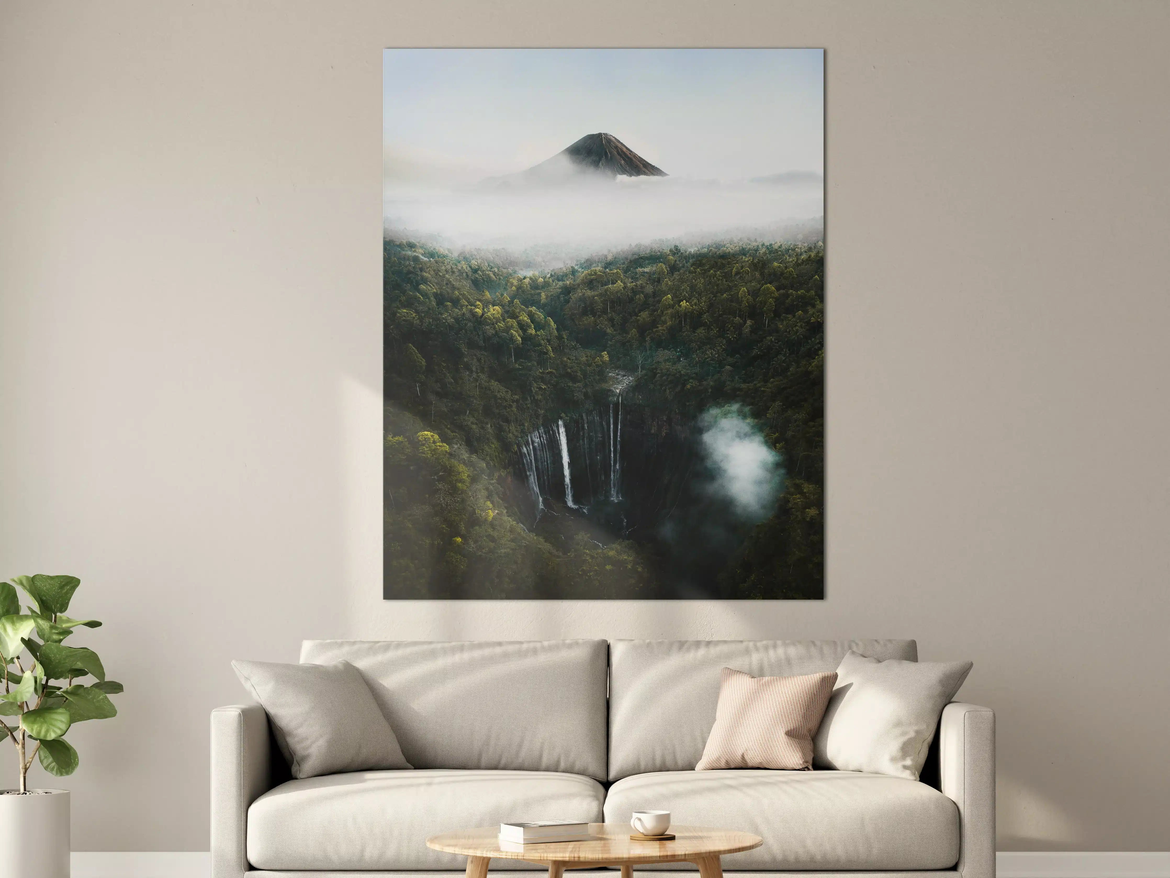 Große Wandbilder - Mystischer Vulkanausblick mit Wasserfall