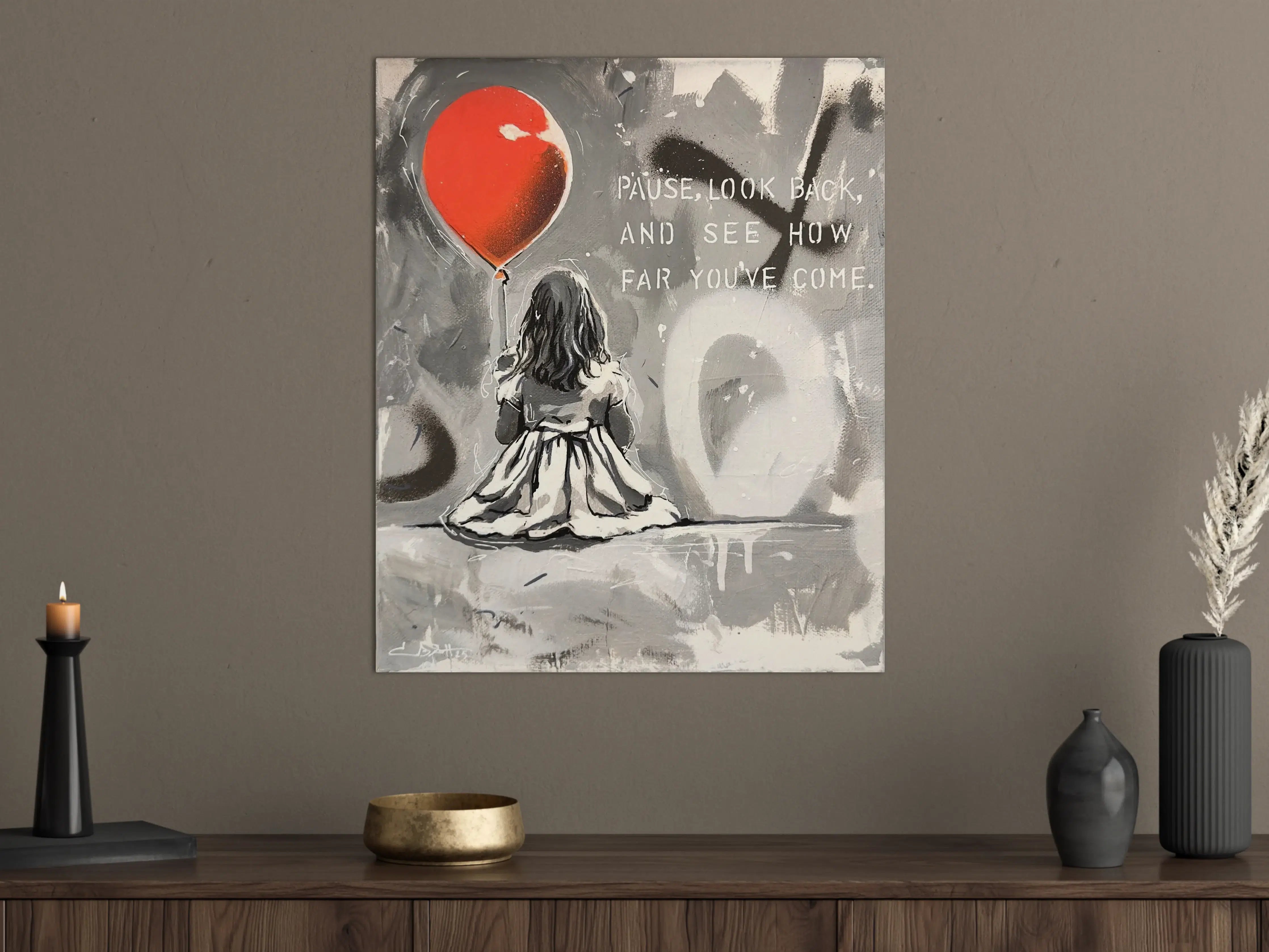 Große Wandbilder - Nachdenkliches Mädchen mit rotem Herzballon