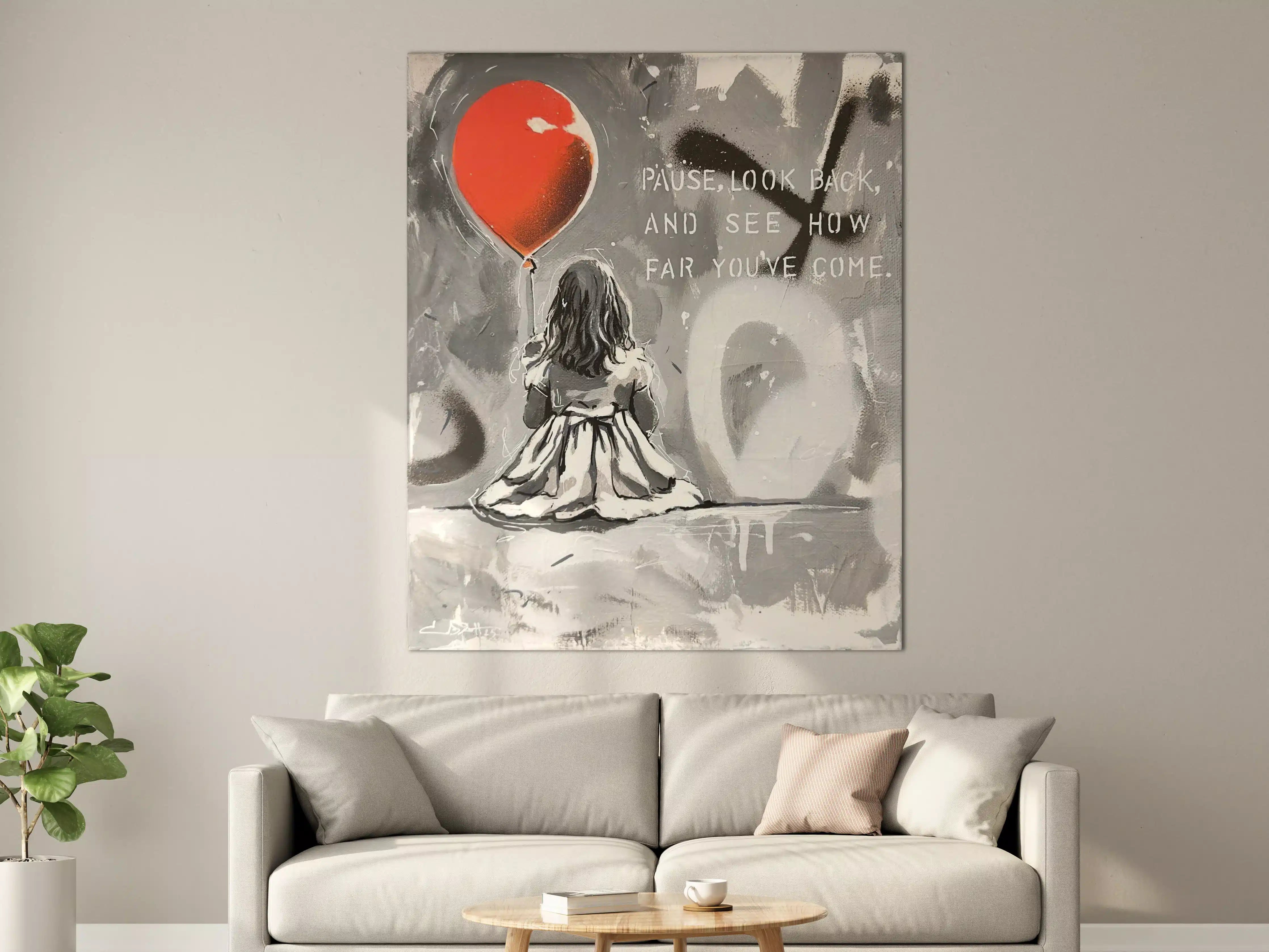 Große Wandbilder - Nachdenkliches Mädchen mit rotem Herzballon