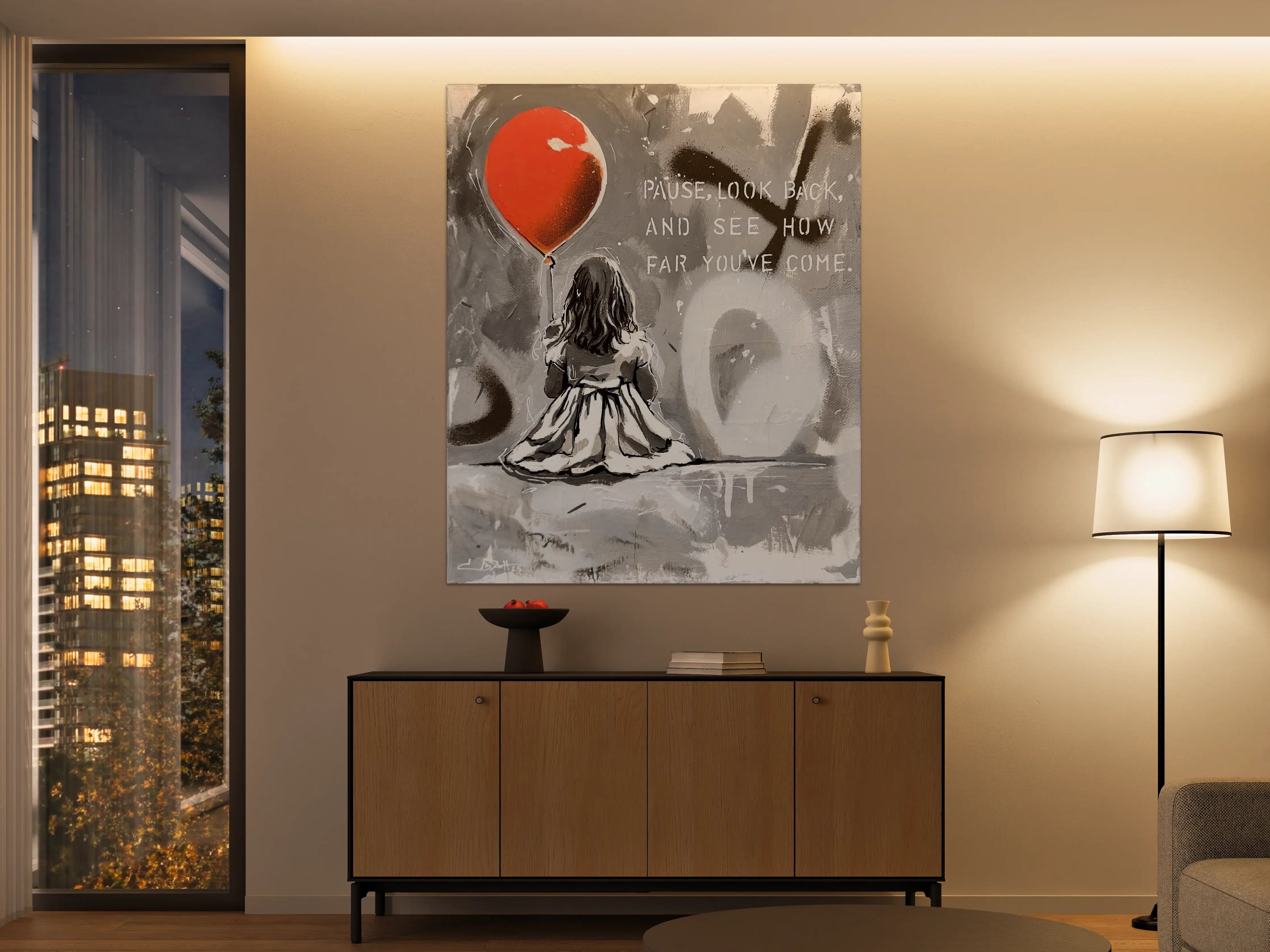 Große Wandbilder - Nachdenkliches Mädchen mit rotem Herzballon