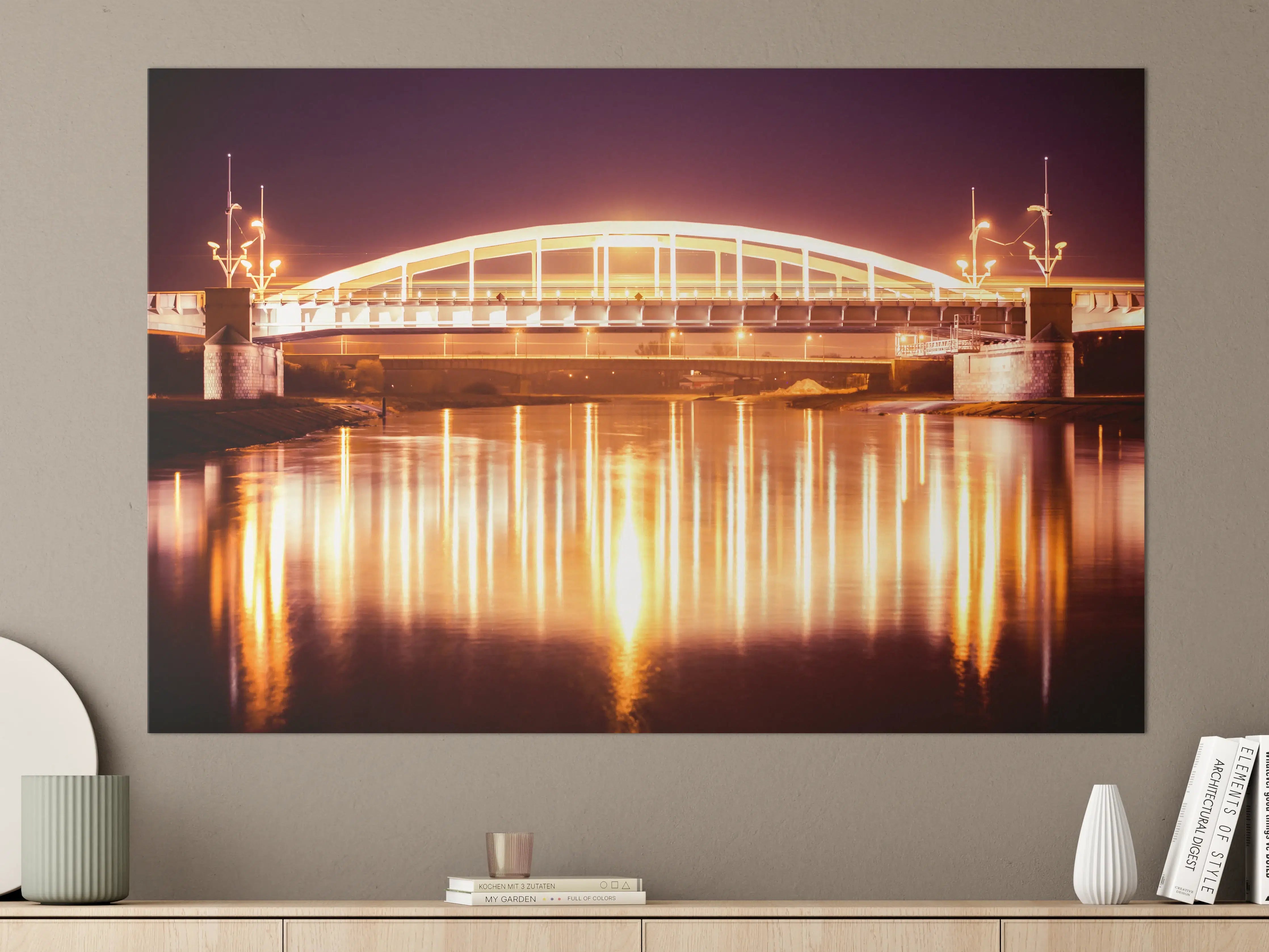 Große Wandbilder - Nacht Blick auf eine Brücke über den Fluss Warta in Posen