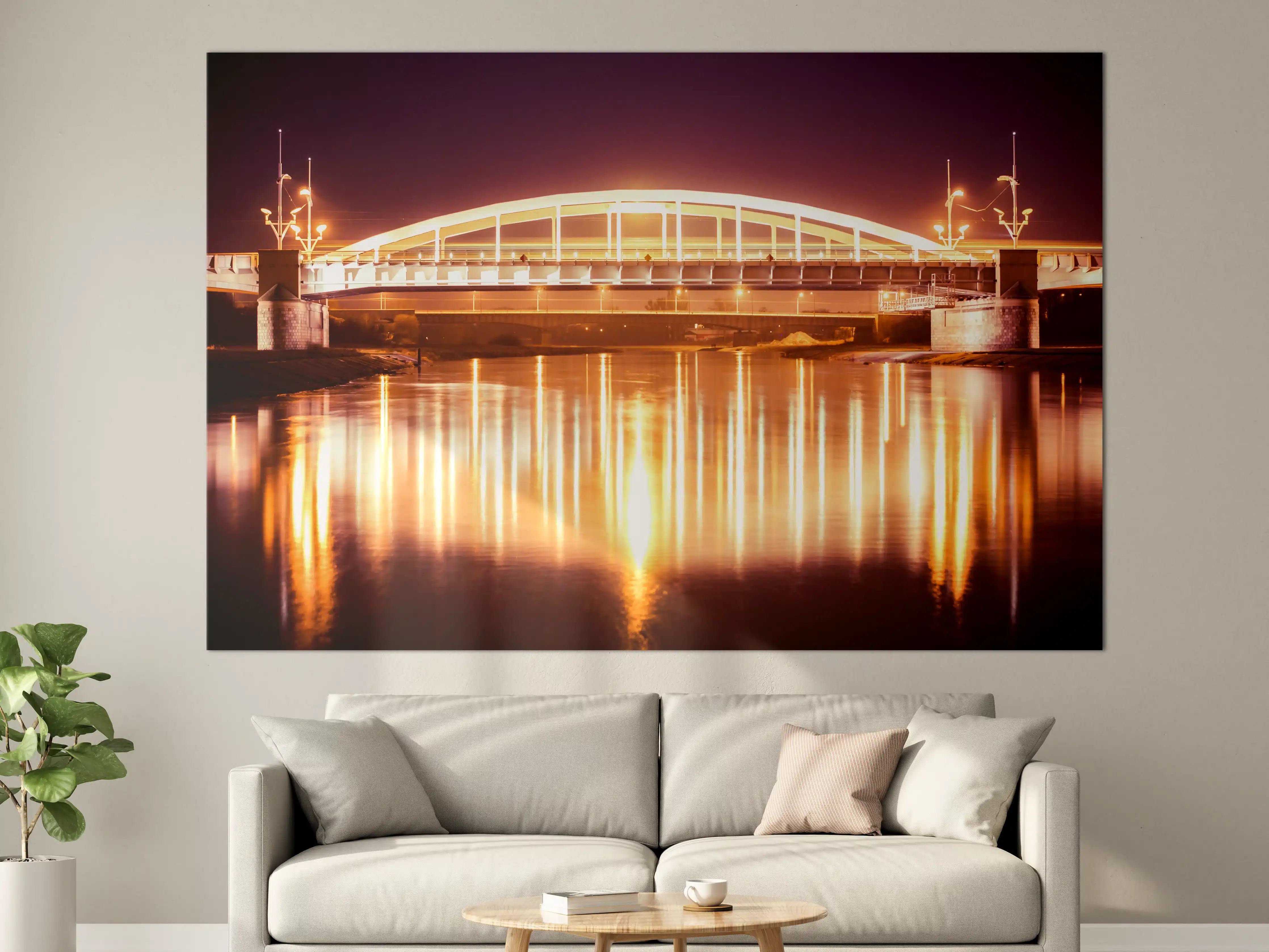 Große Wandbilder - Nacht Blick auf eine Brücke über den Fluss Warta in Posen