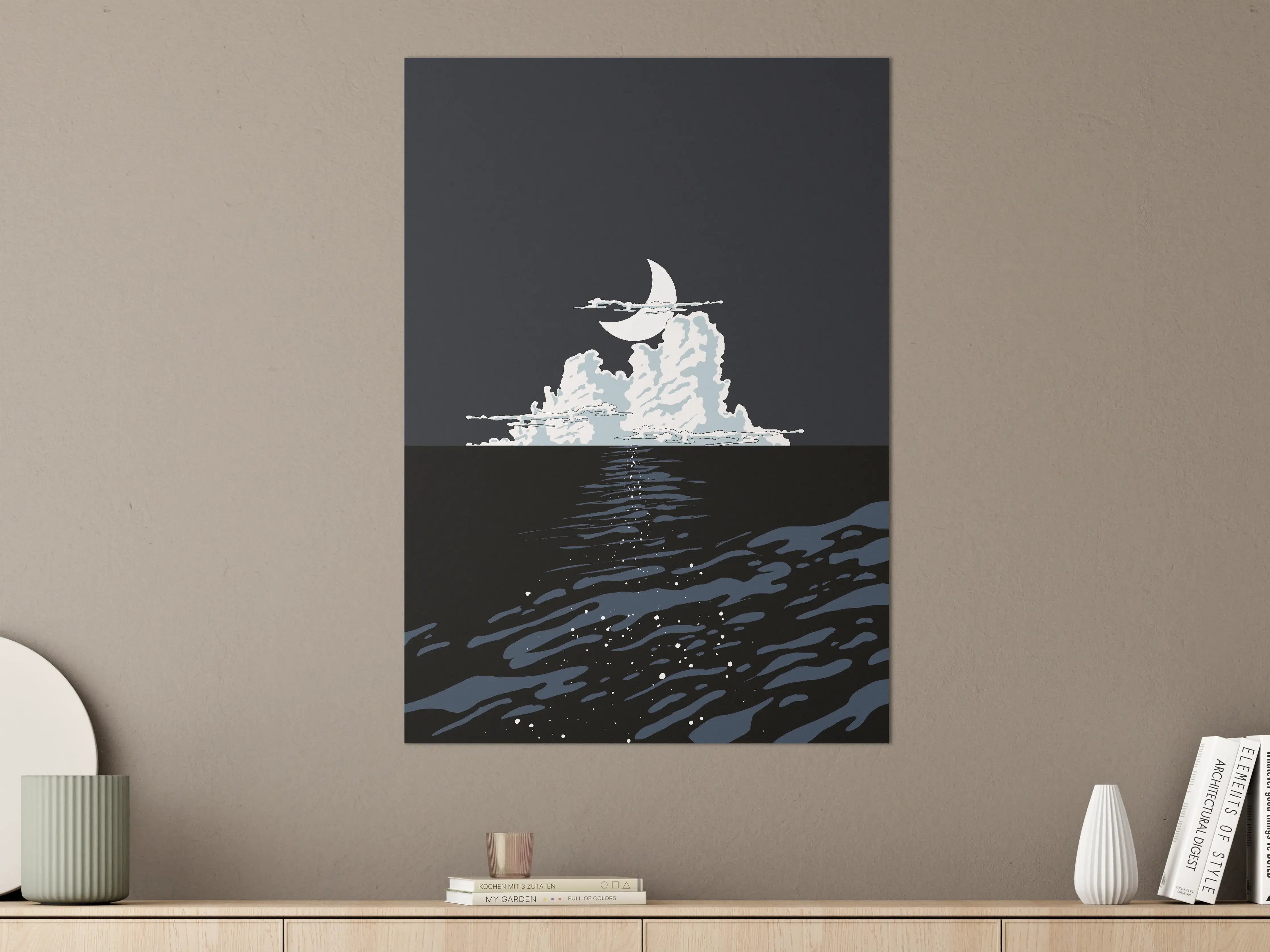 Große Wandbilder - Nachtmeer mit Mondreflexion