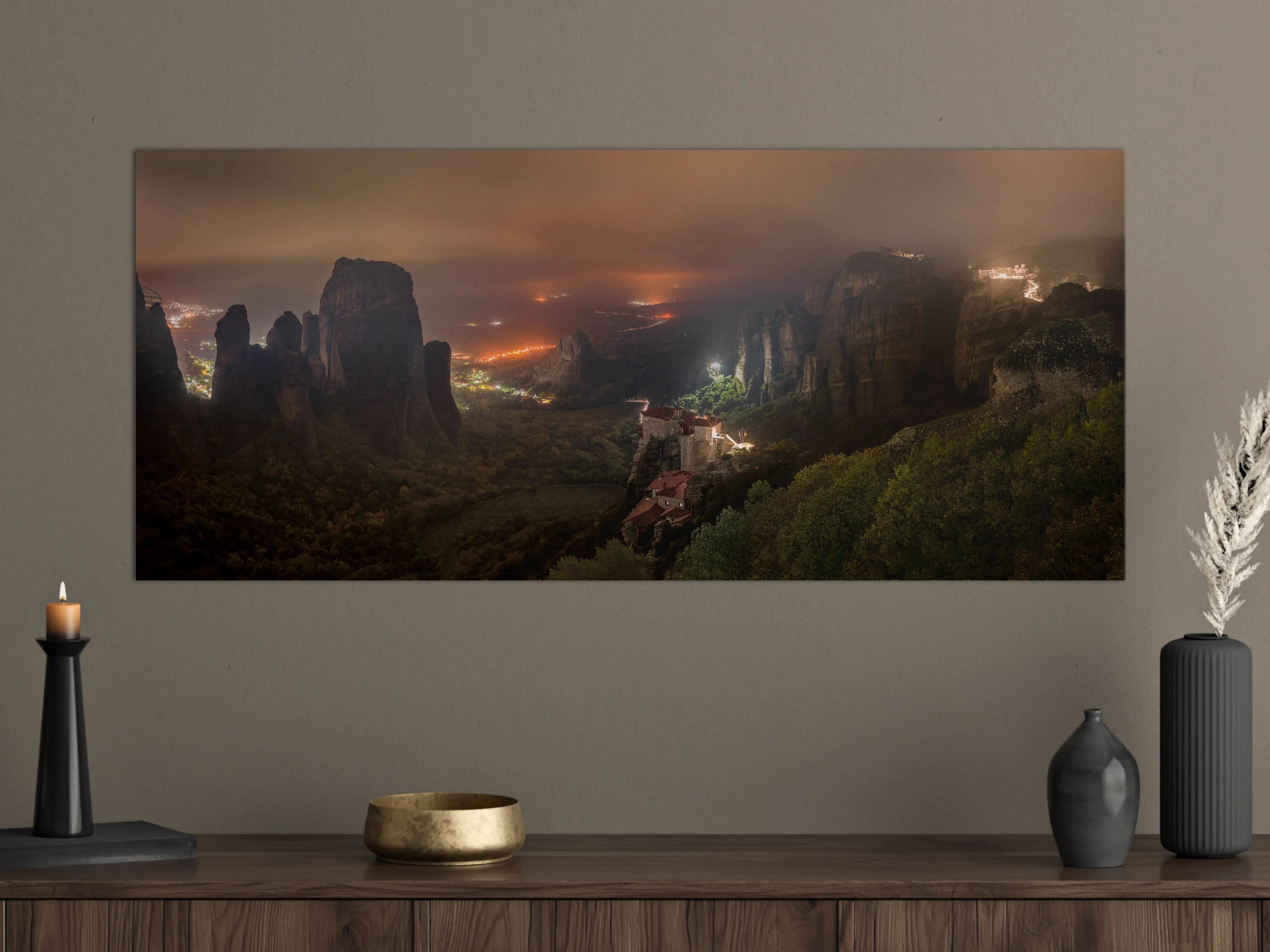 Große Wandbilder - Nächtlicher Blick auf Meteora Berge