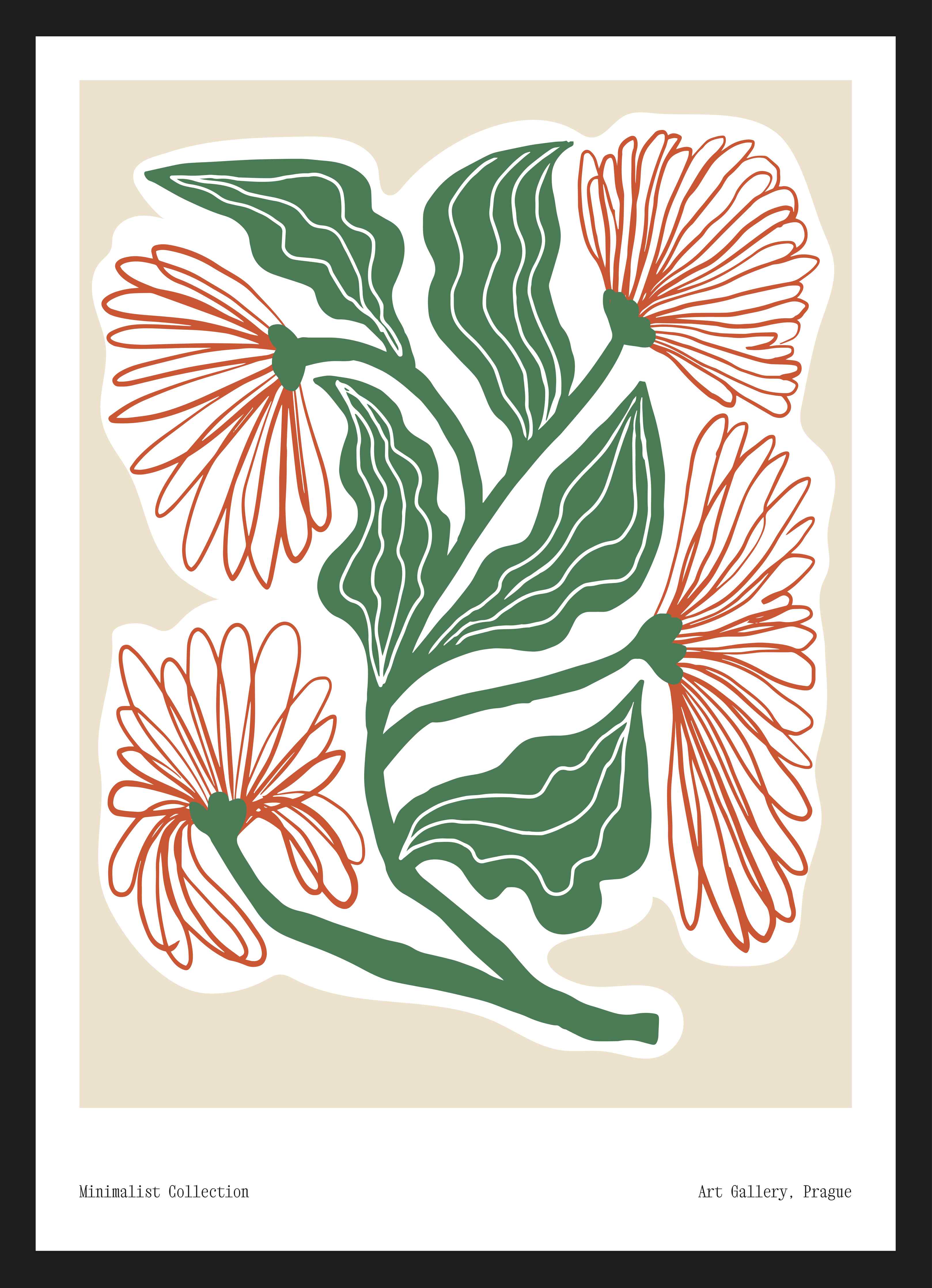 Große Wandbilder-Nahtlose Blumenillustration mit grünen Blättern und orangefarbenen Blüten