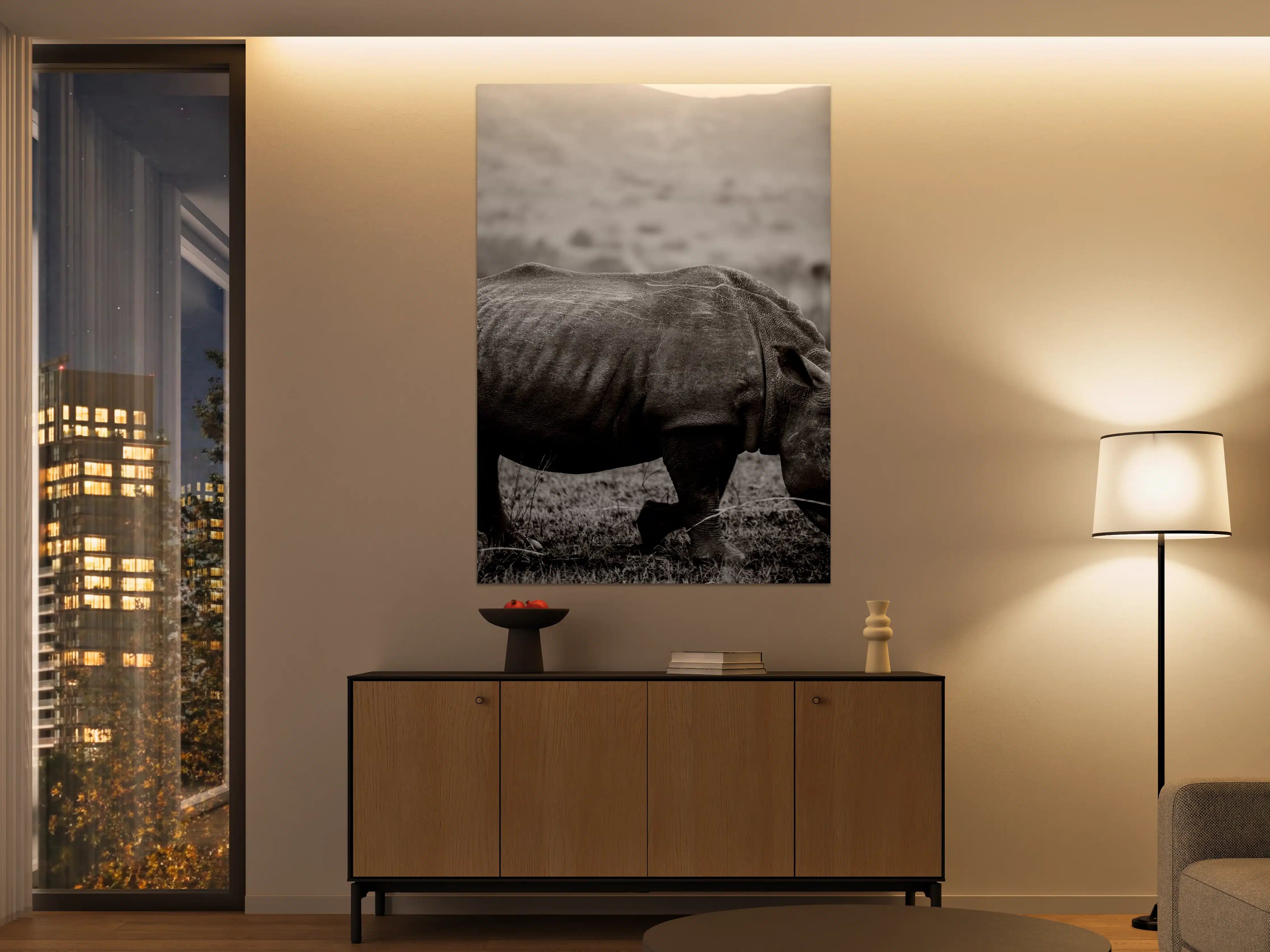 Große Wandbilder - Nashorn - schwarz-weiß