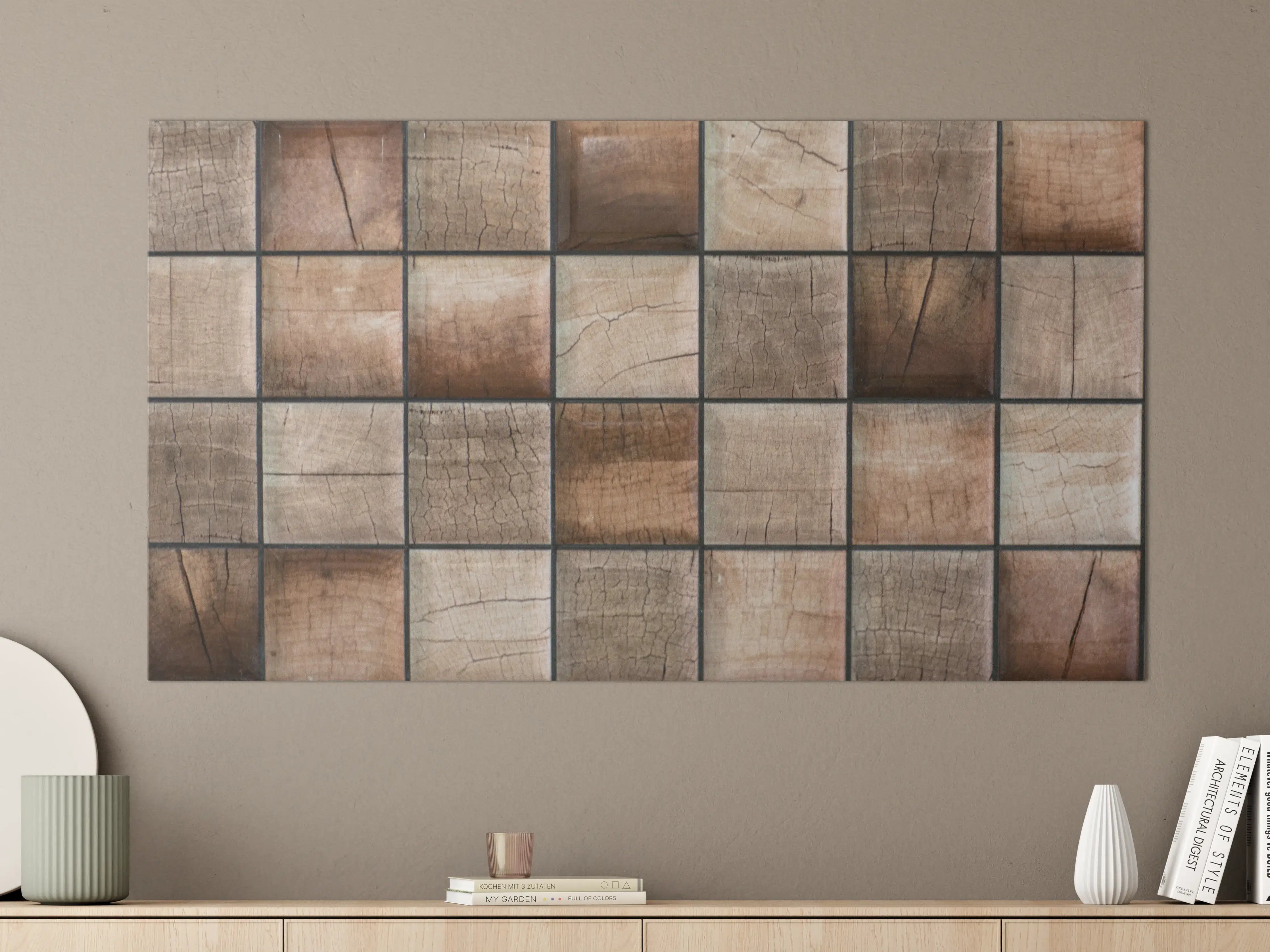 Große Wandbilder - Natürliche Holzmaserung in quadratischer Anordnung