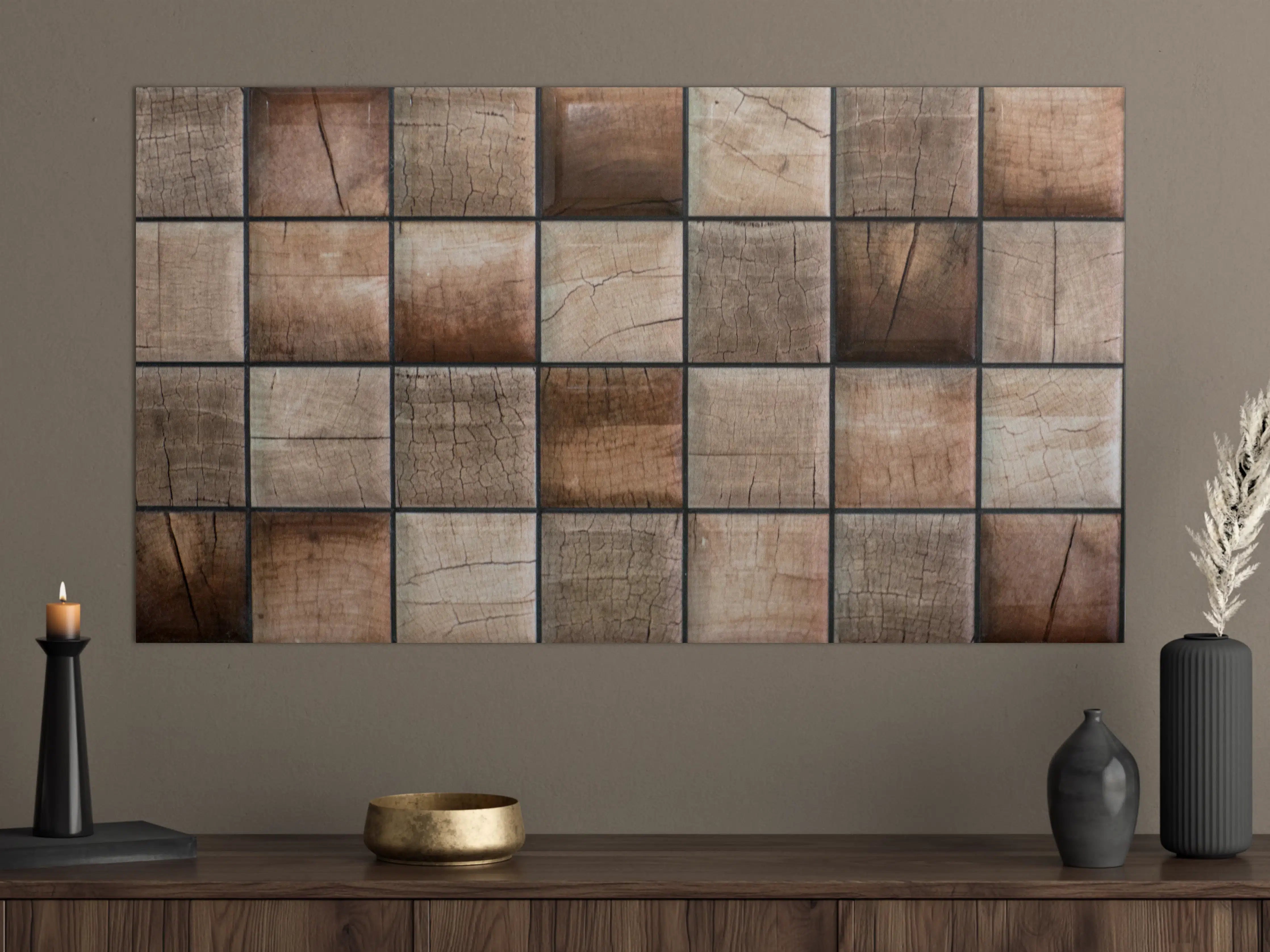 Große Wandbilder - Natürliche Holzmaserung in quadratischer Anordnung