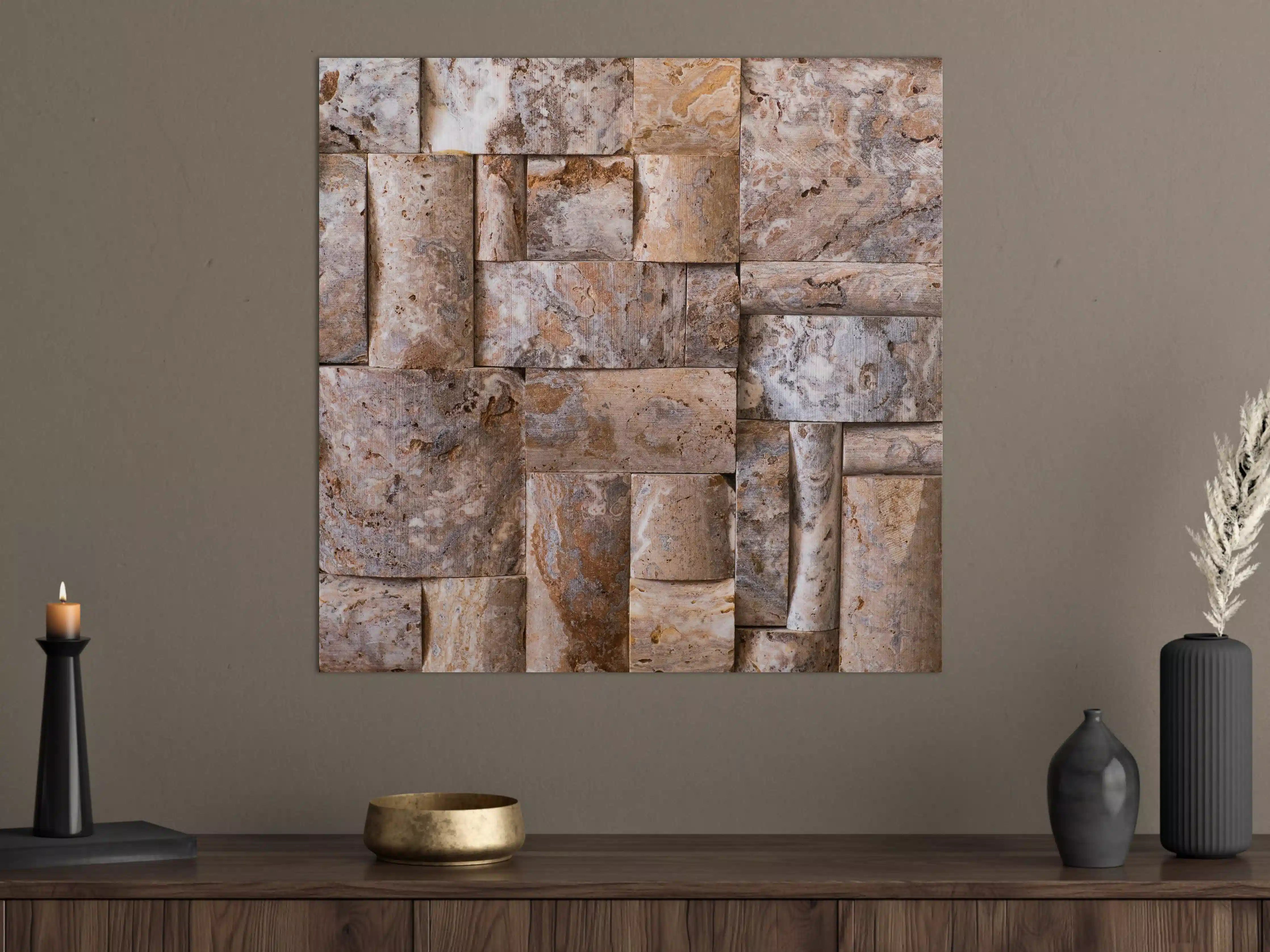 Große Wandbilder - Natursteinmauer mit warmen Beigetönen
