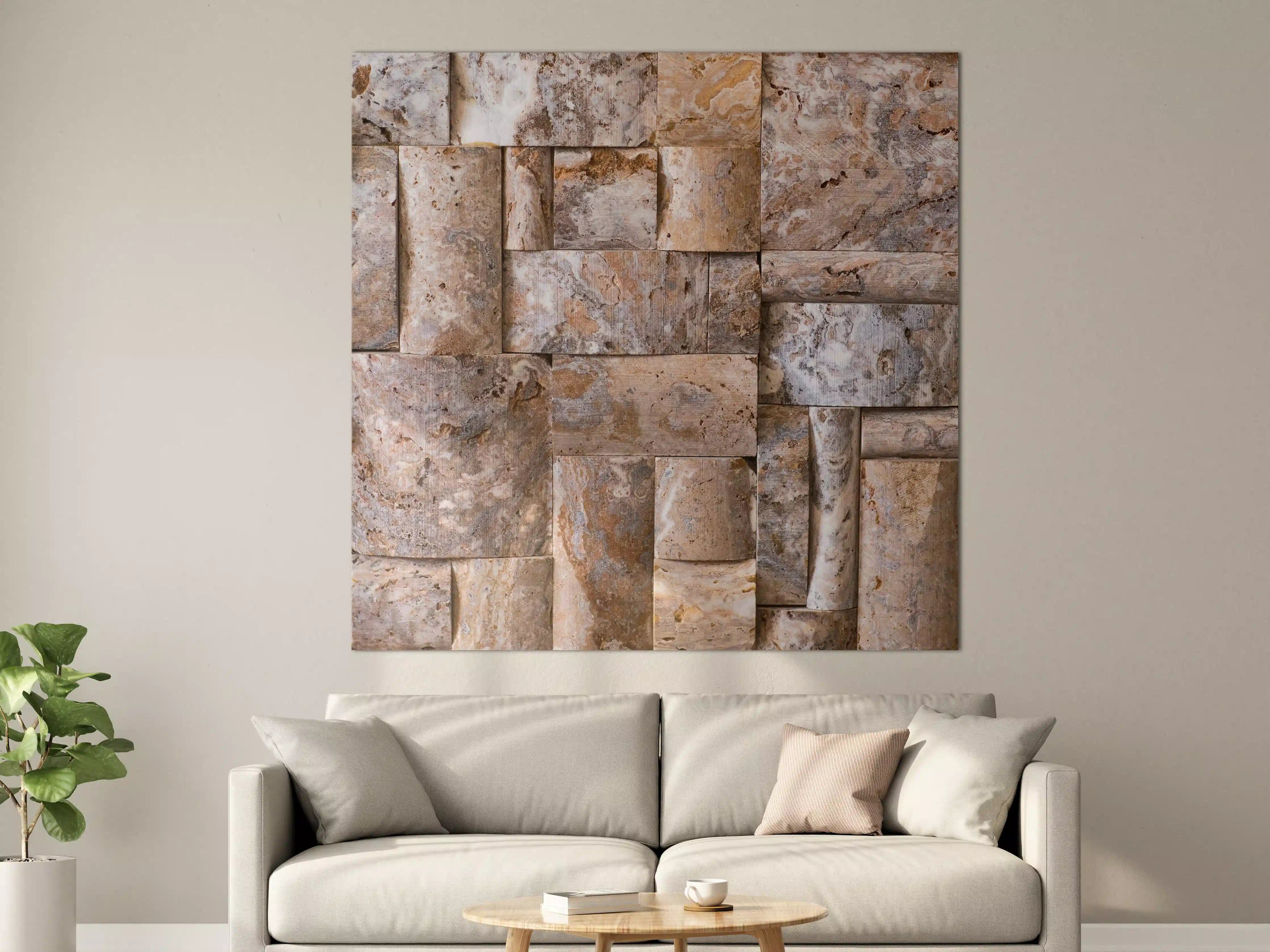 Große Wandbilder - Natursteinmauer mit warmen Beigetönen