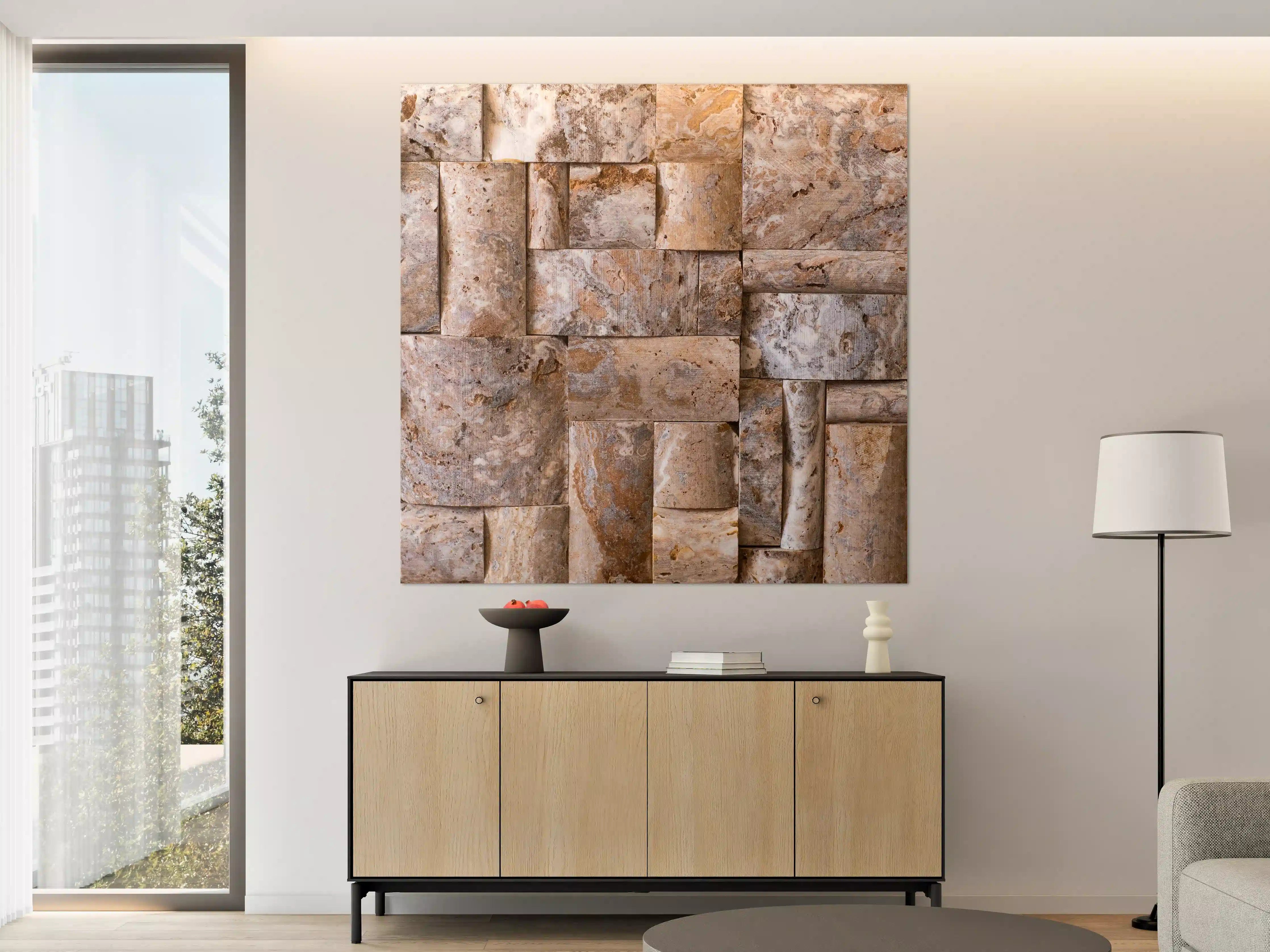 Große Wandbilder - Natursteinmauer mit warmen Beigetönen