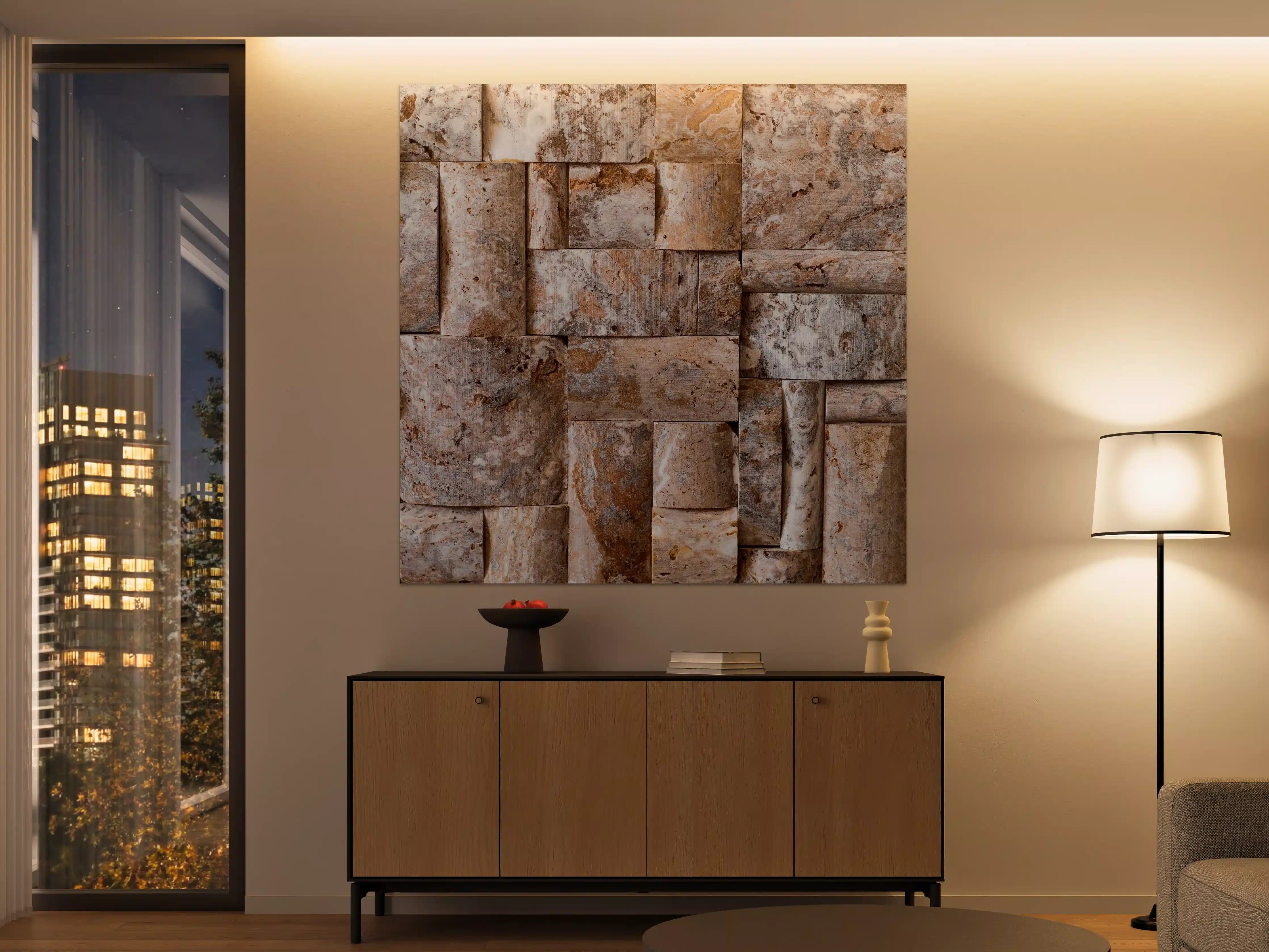 Große Wandbilder - Natursteinmauer mit warmen Beigetönen