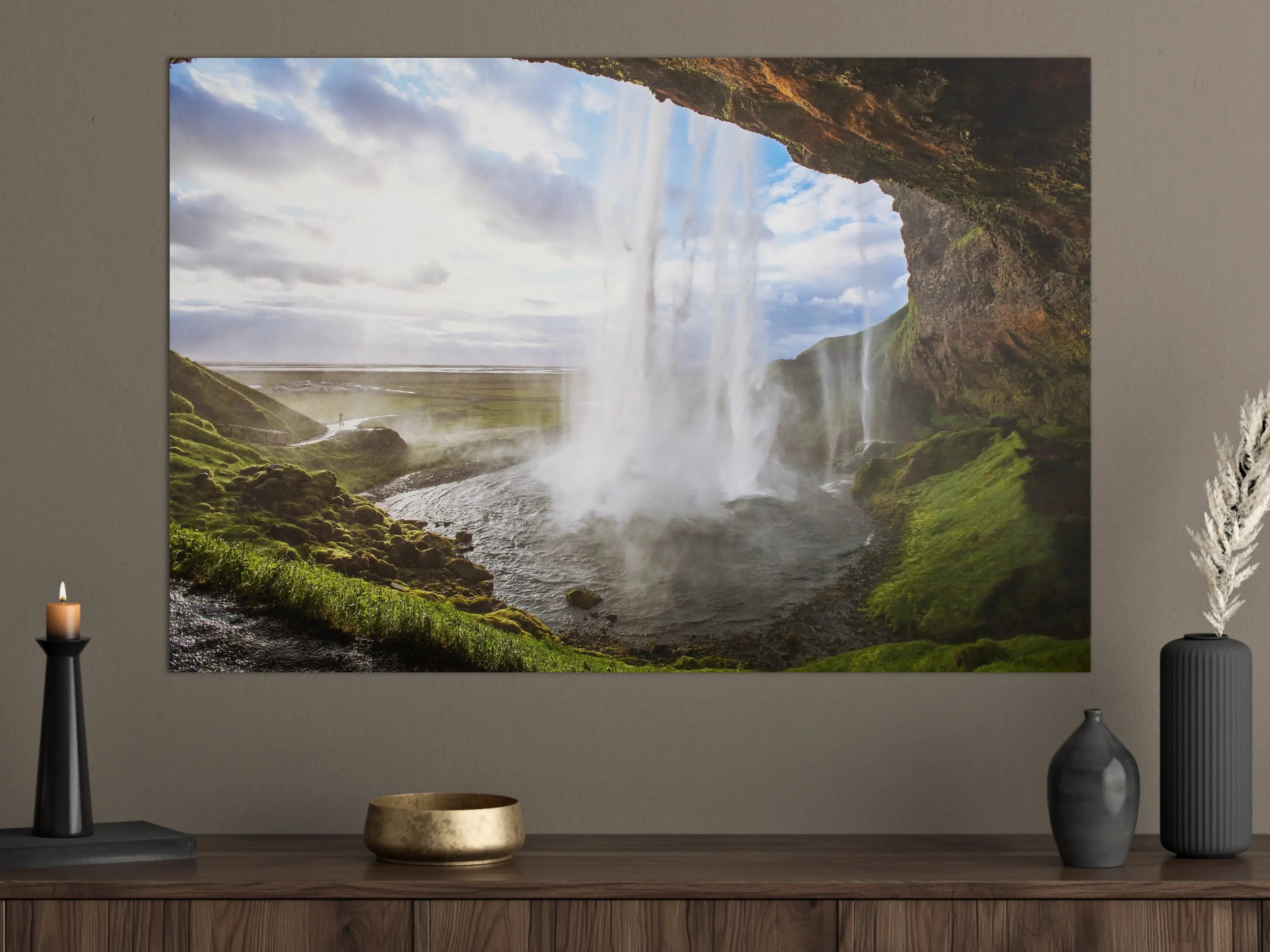 Große Wandbilder - Naturwasserfall unter Himmel mit Wolken und Sonne