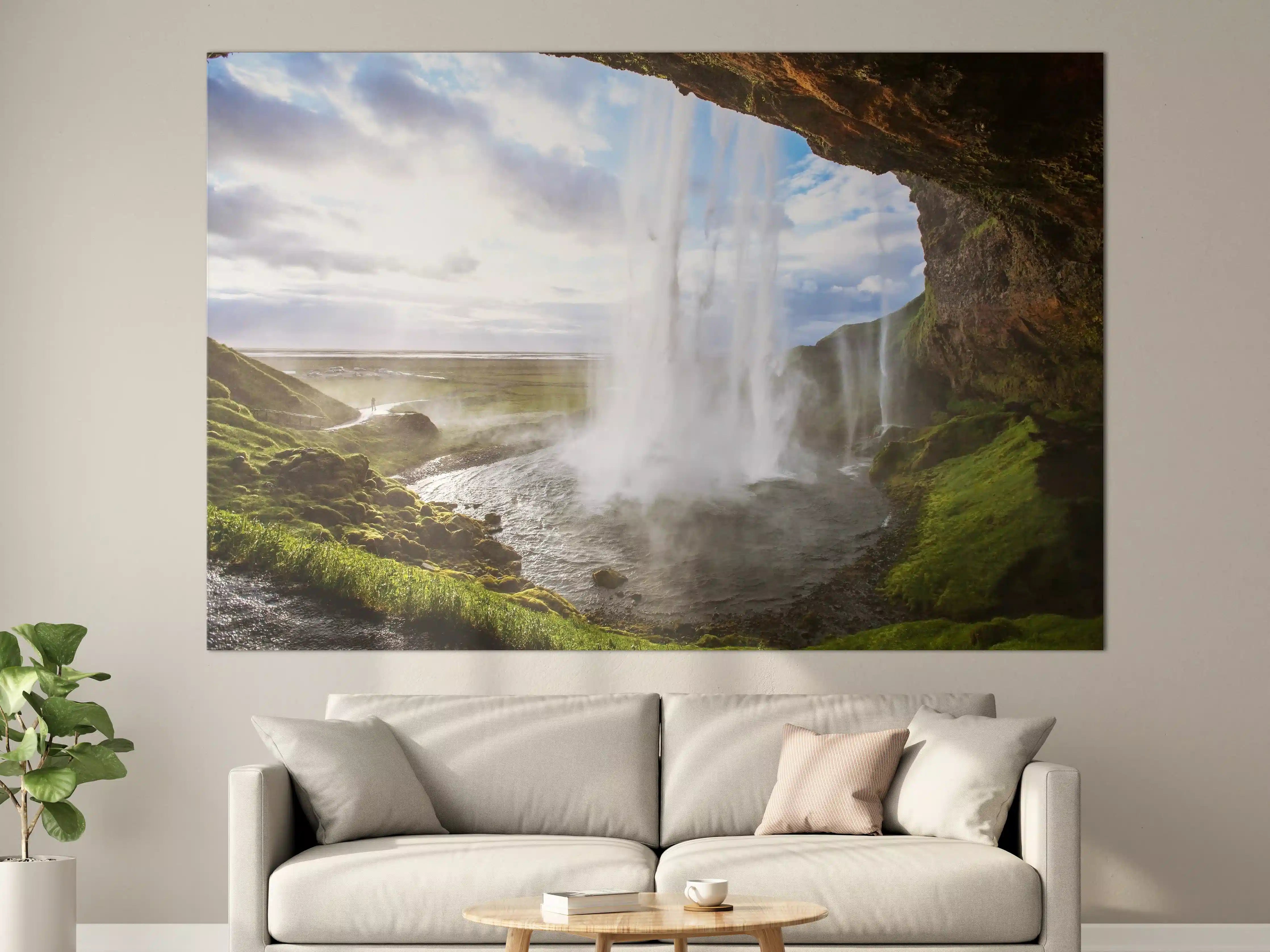 Große Wandbilder - Naturwasserfall unter Himmel mit Wolken und Sonne