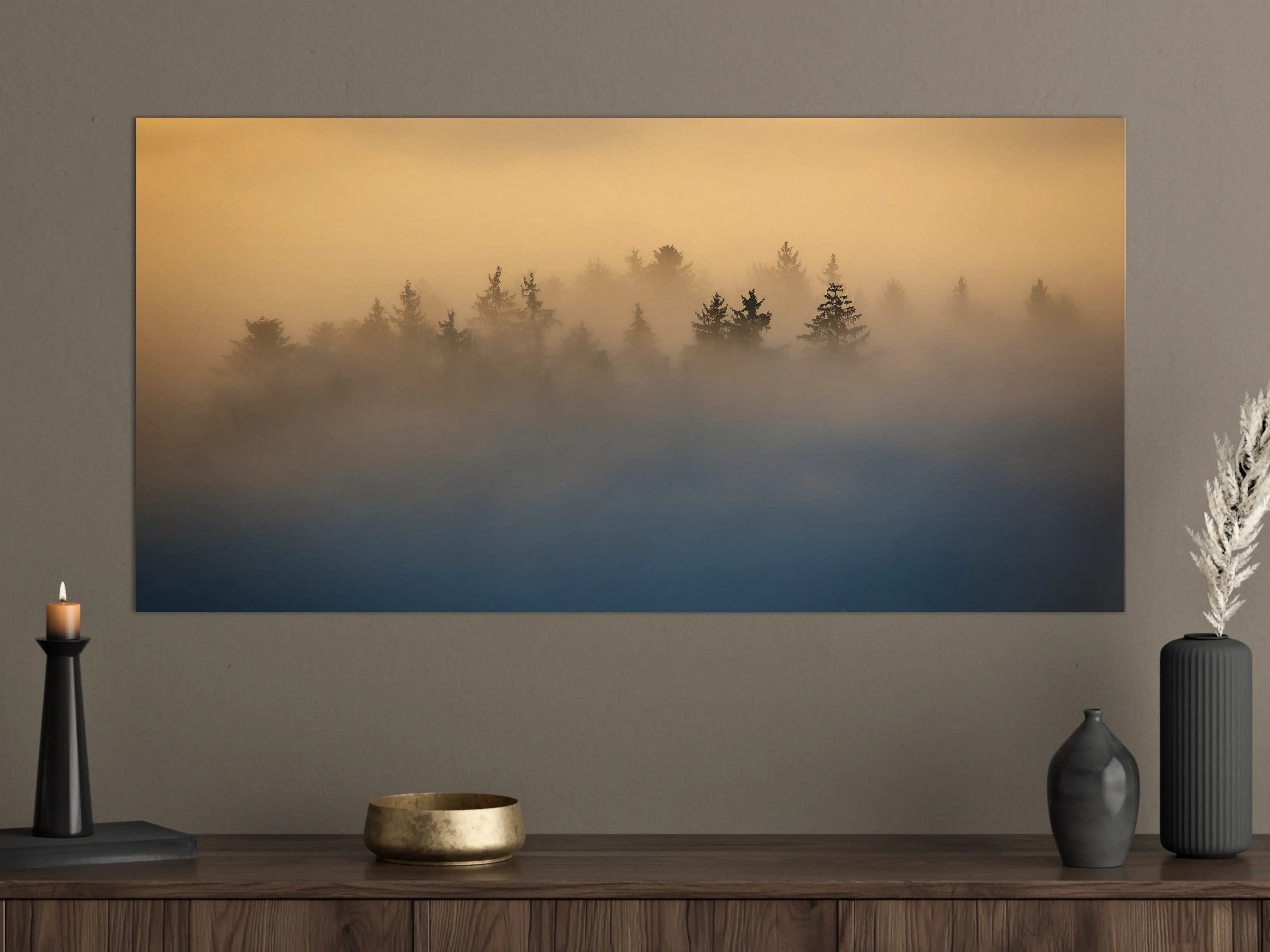 Große Wandbilder - Nebel über Baumkronen bei Sonnenaufgang