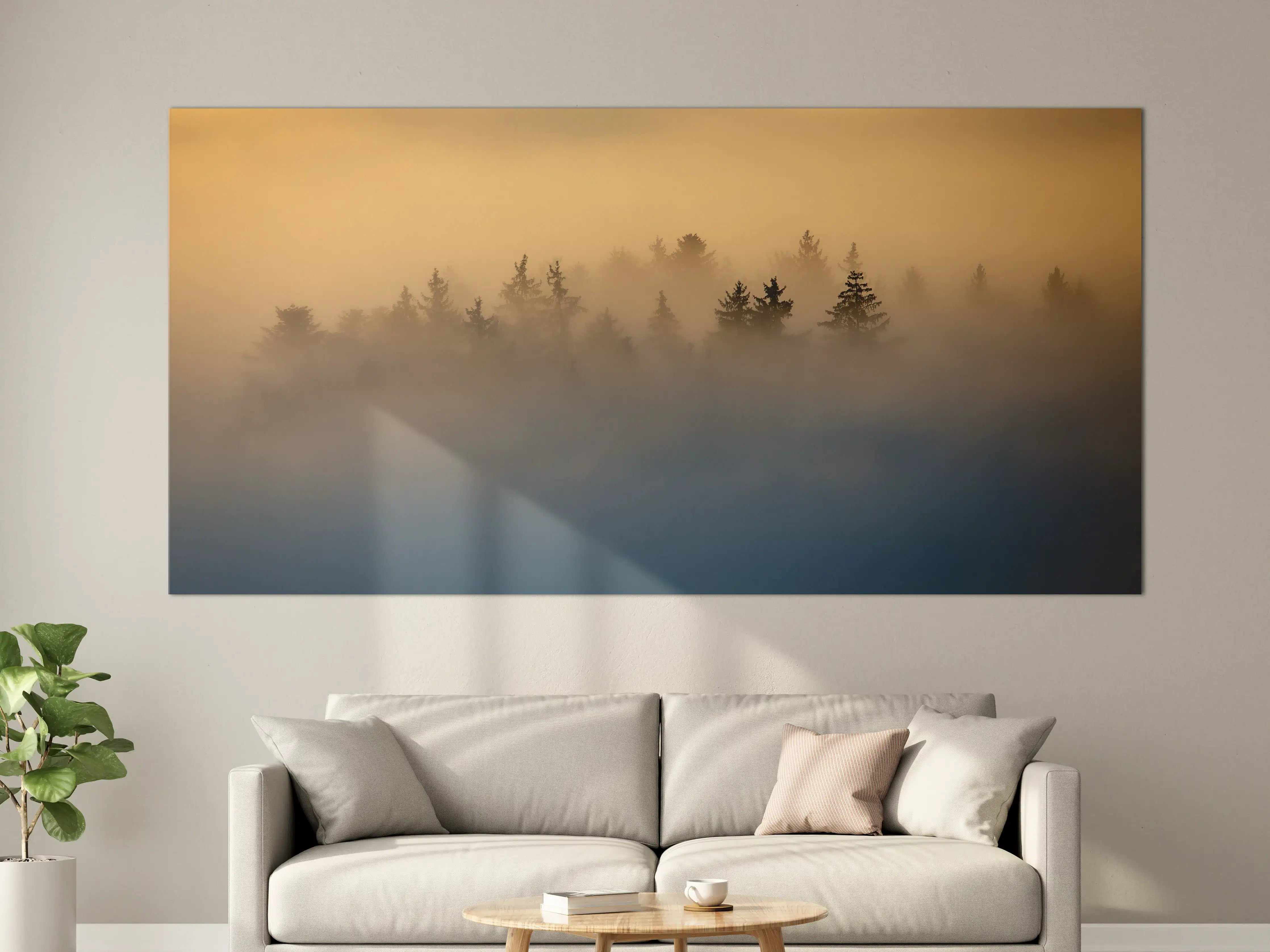 Große Wandbilder - Nebel über Baumkronen bei Sonnenaufgang