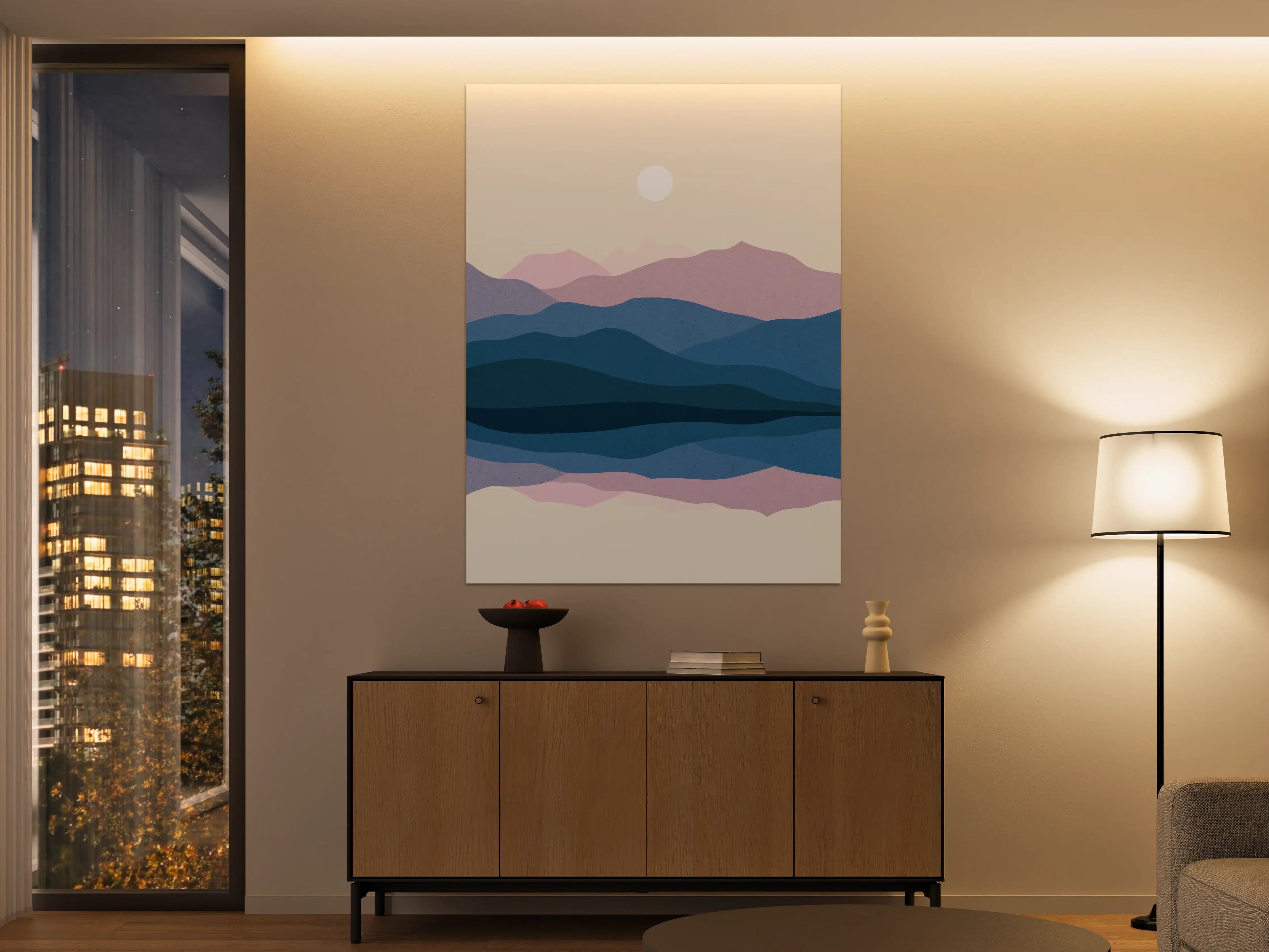 Große Wandbilder - Nebelhafte Bergwelt in Pastellgrau