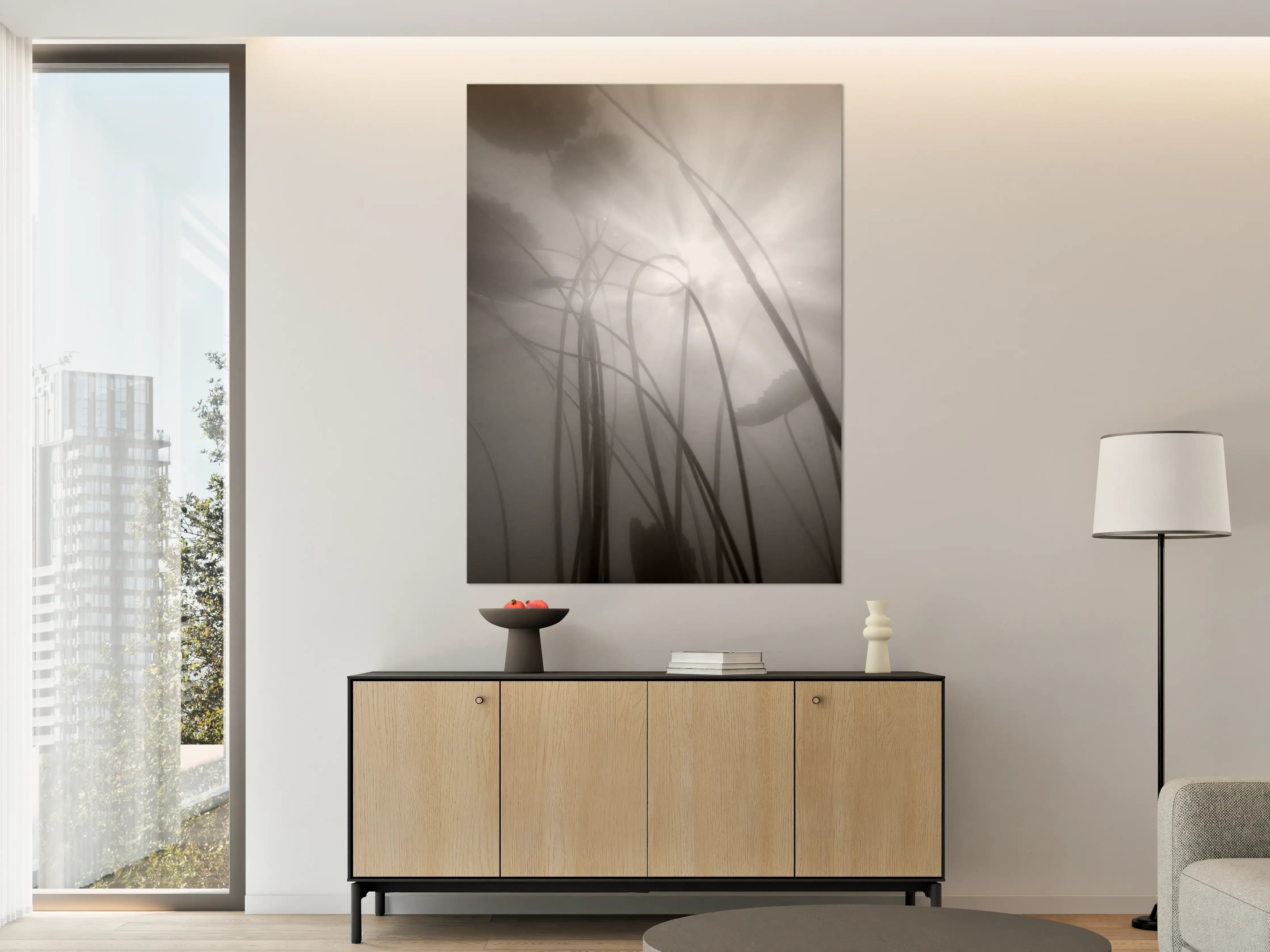 Große Wandbilder - Nebelhafte Wasserlilien Monochrom