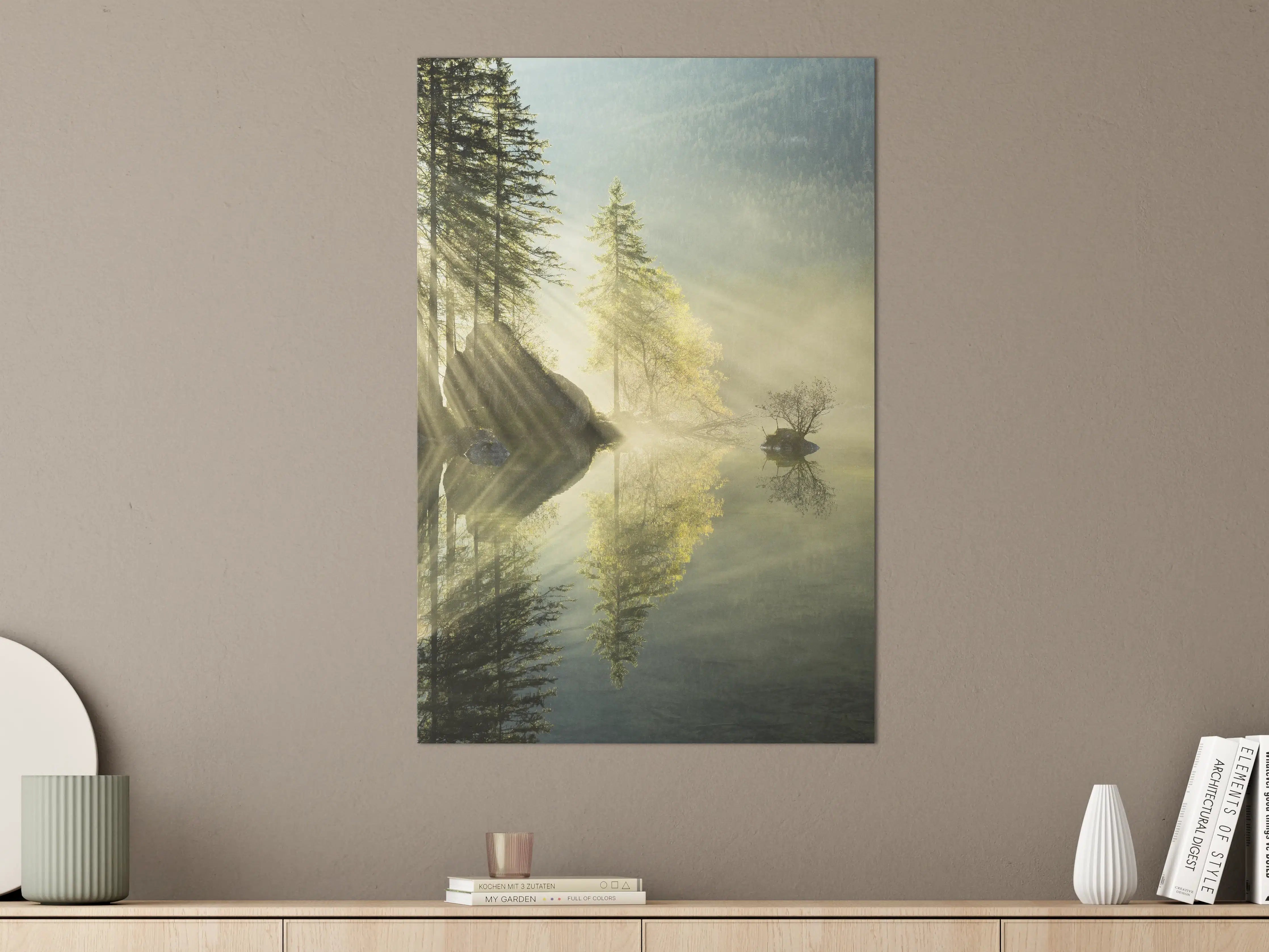 Große Wandbilder - Nebeliger Waldsee bei Sonnenaufgang