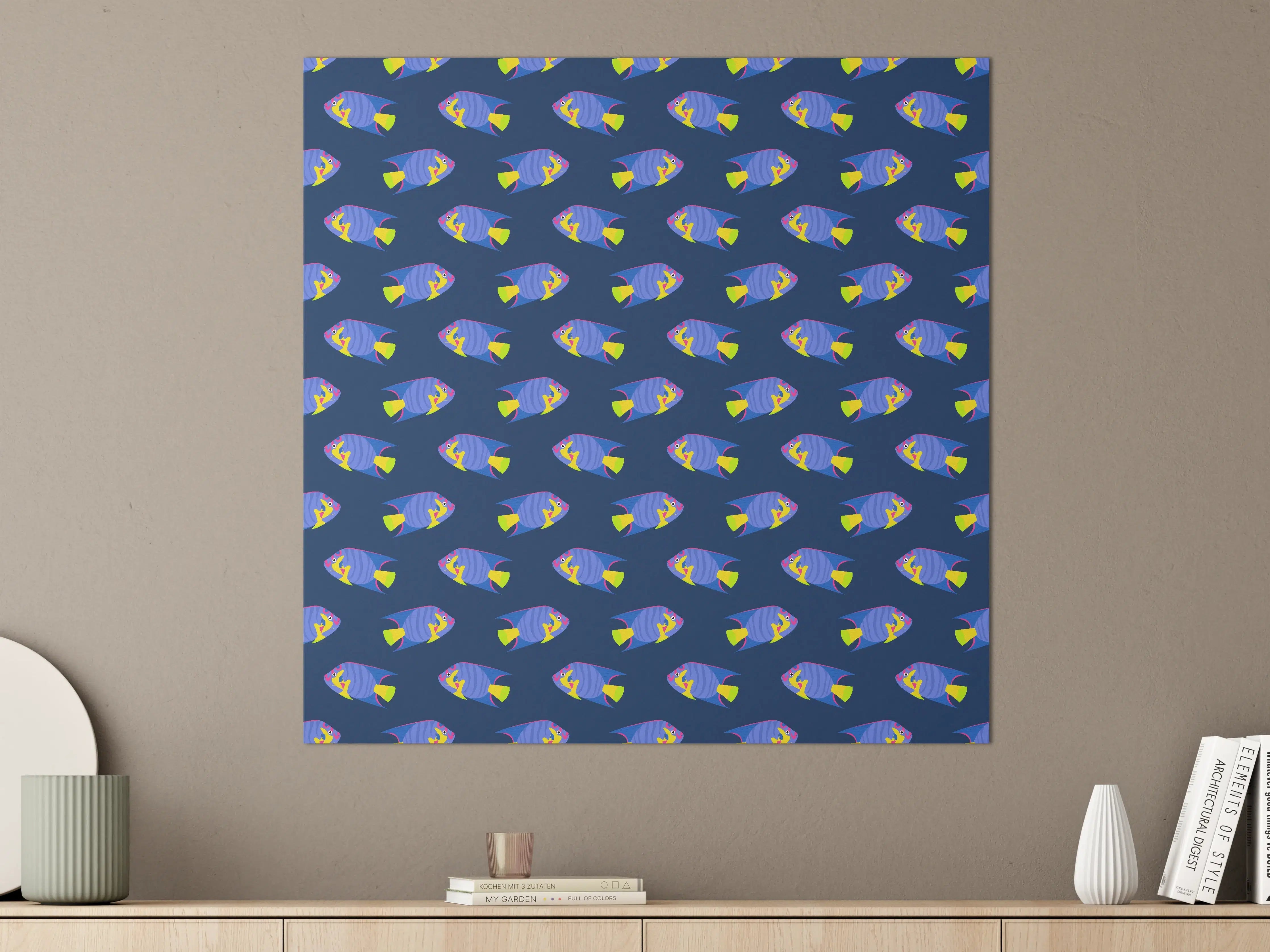 Große Wandbilder - Neon-Fische Blau-Gelb Muster