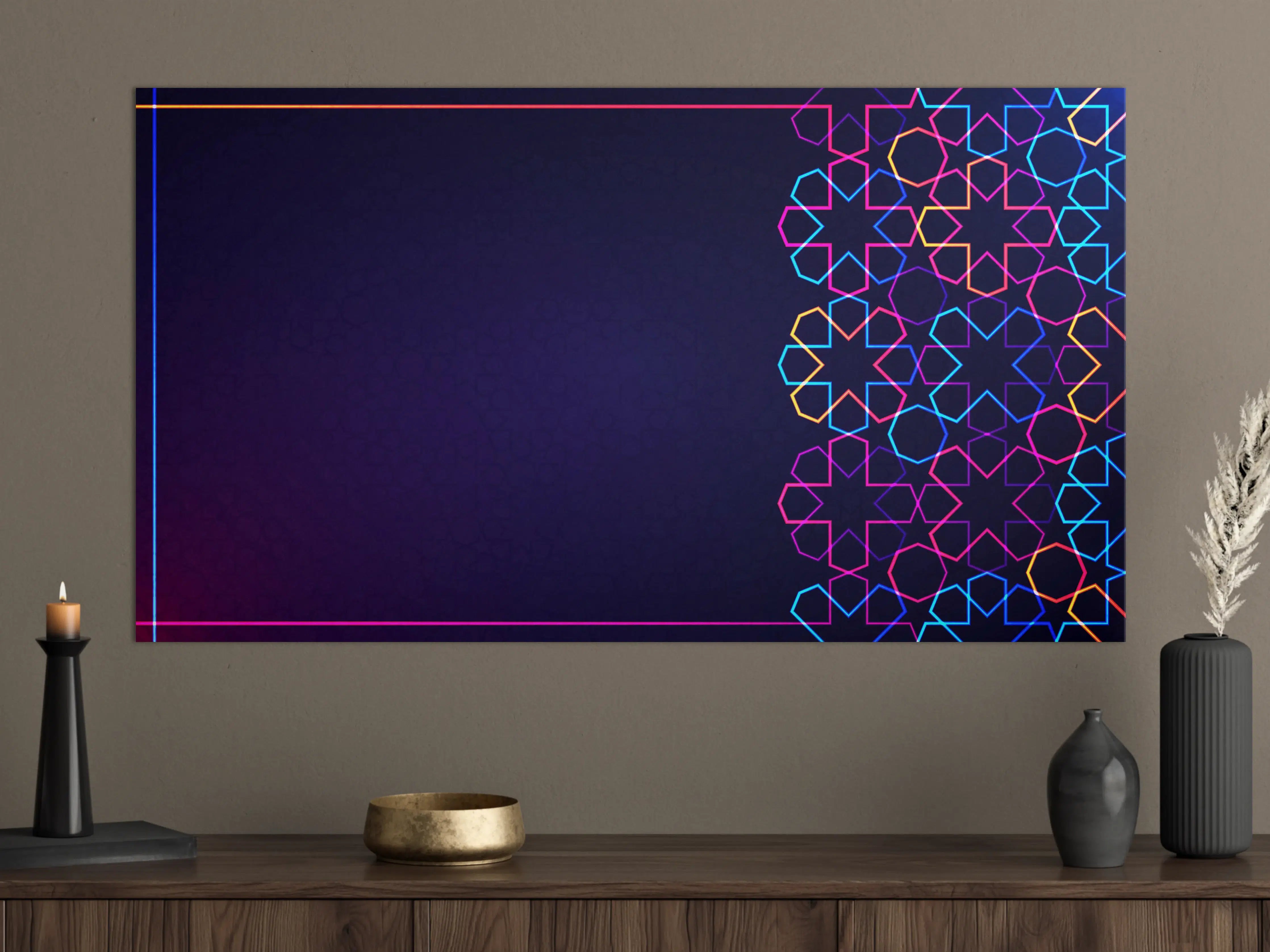 Große Wandbilder - Neon Muster Eid Mubarak