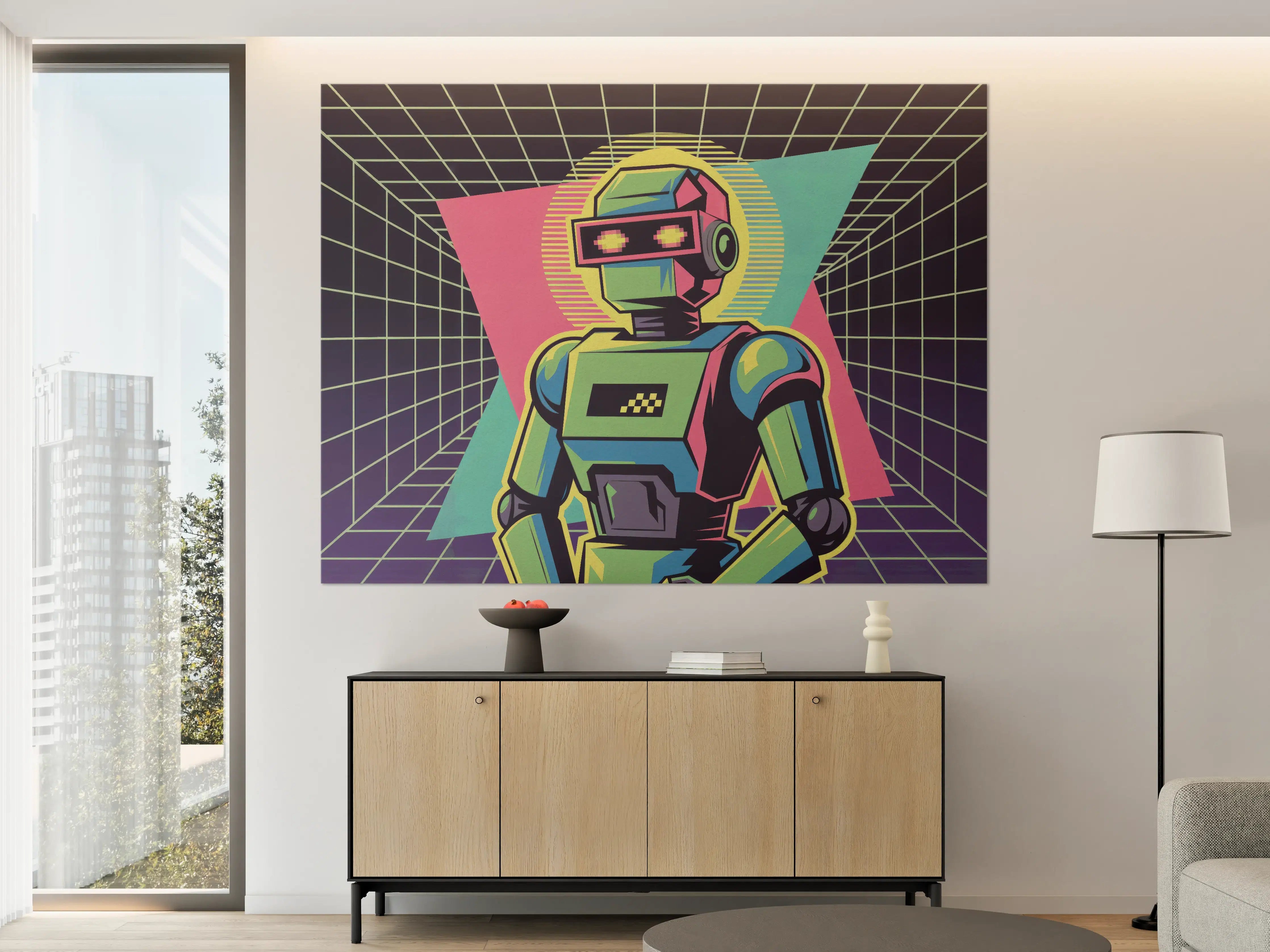 Große Wandbilder - Neon-Roboter im Retro-Design