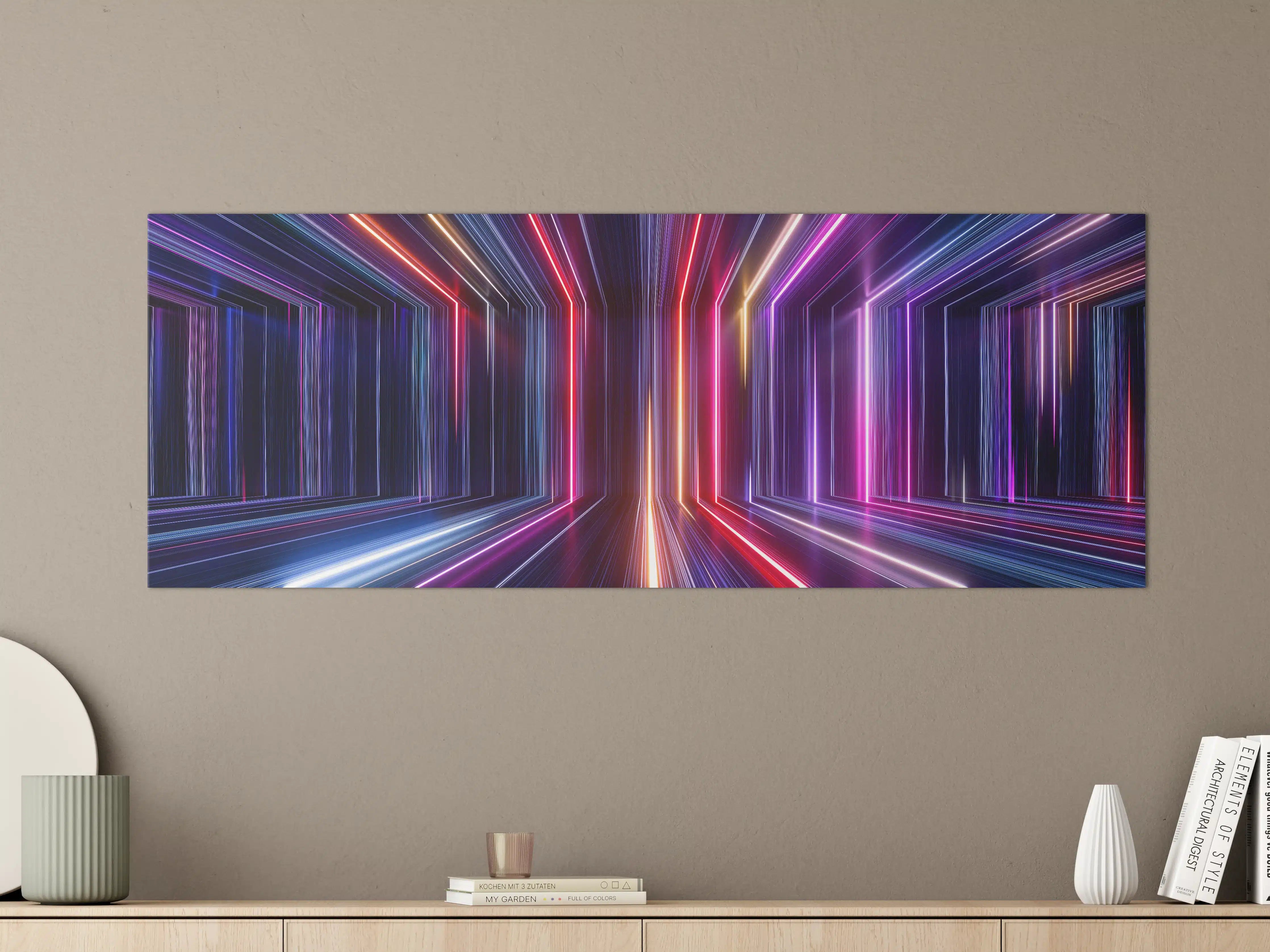 Große Wandbilder - Neonlichteffekte in dunklem Studio