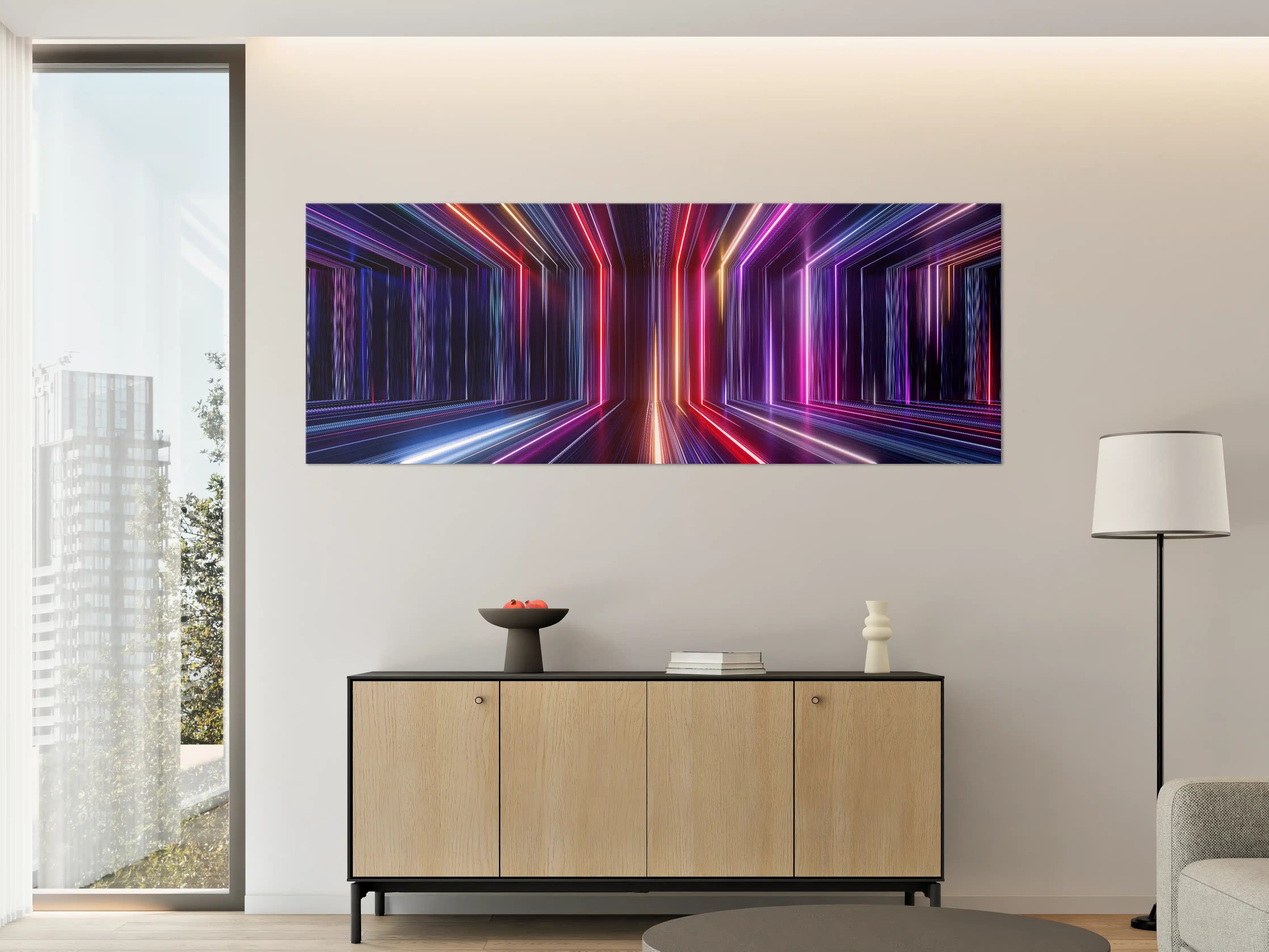 Große Wandbilder - Neonlichteffekte in dunklem Studio