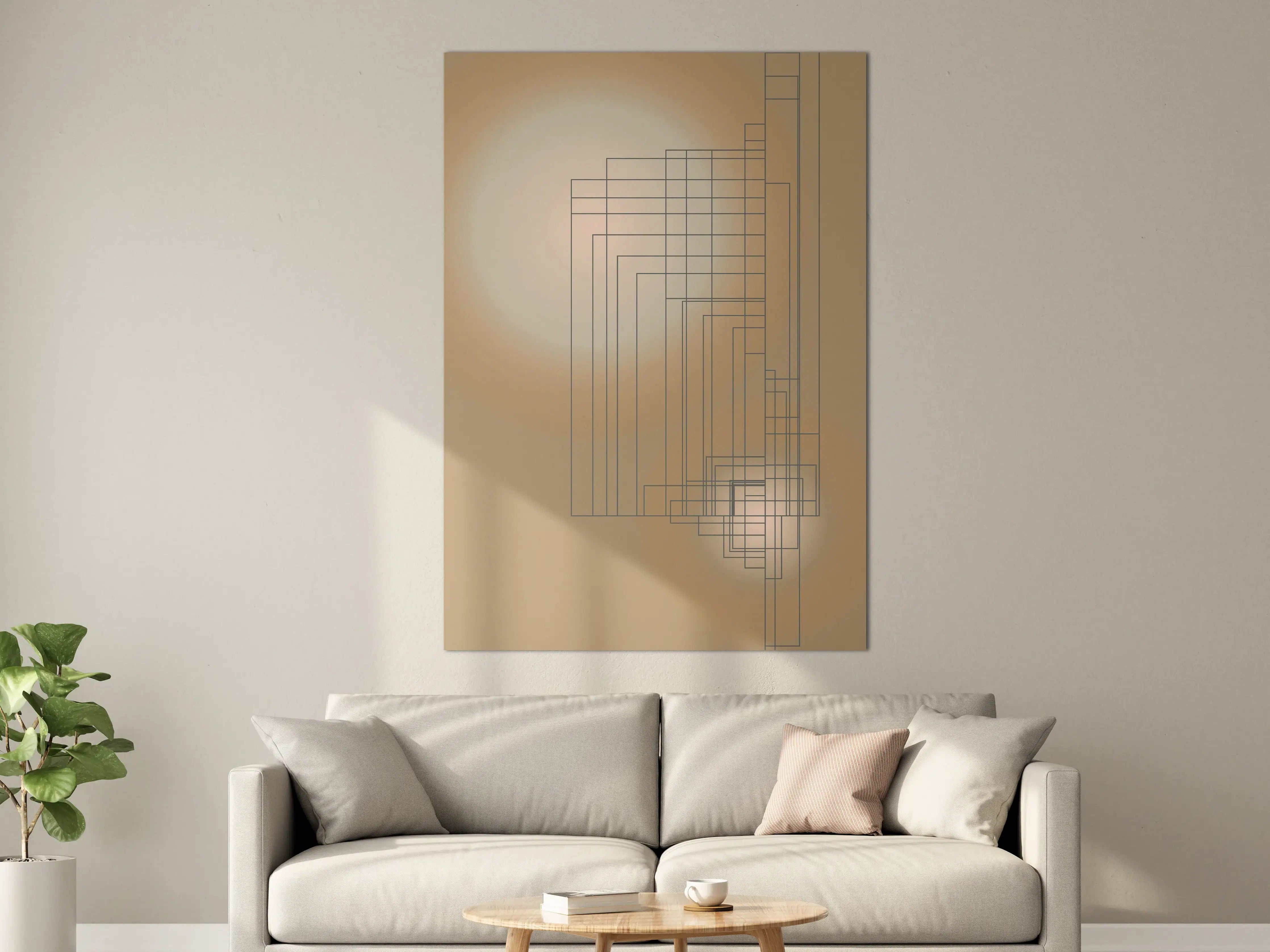 Große Wandbilder - Neutrale Geometrie in Warmweiß