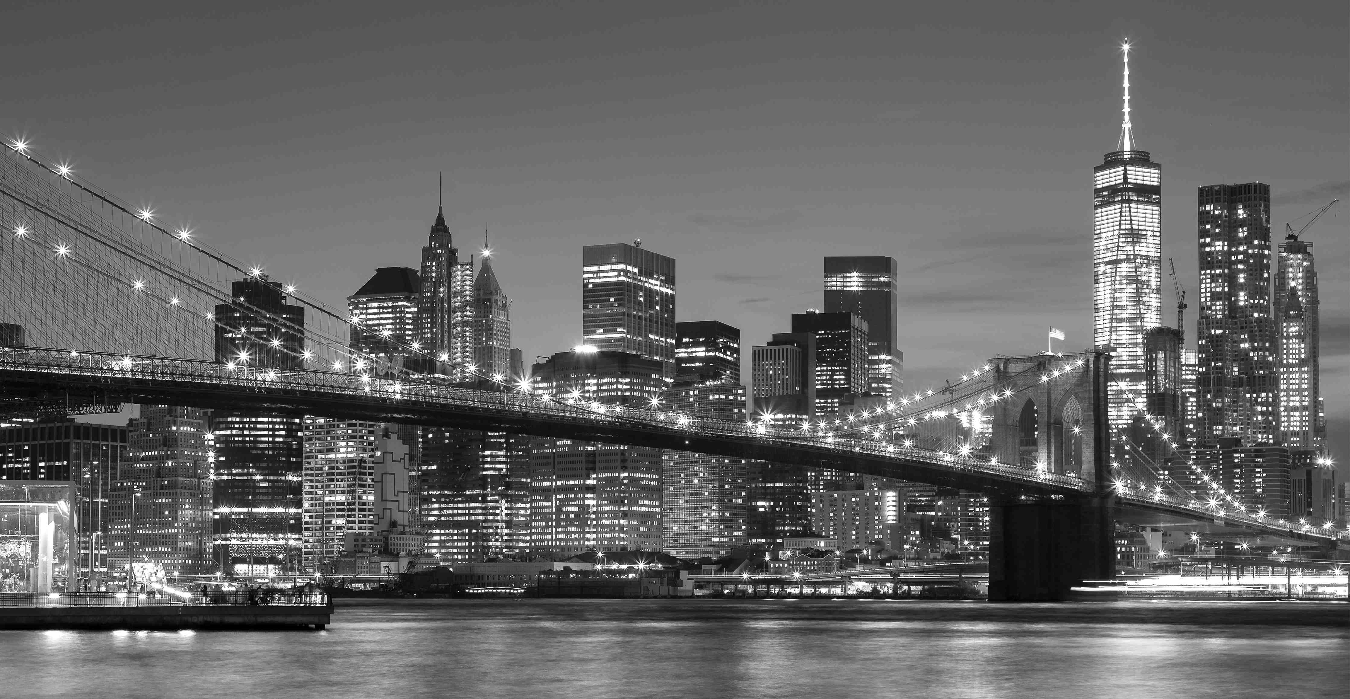 Große Wandbilder-New York City Skyline bei Nacht in Schwarz-Weiß