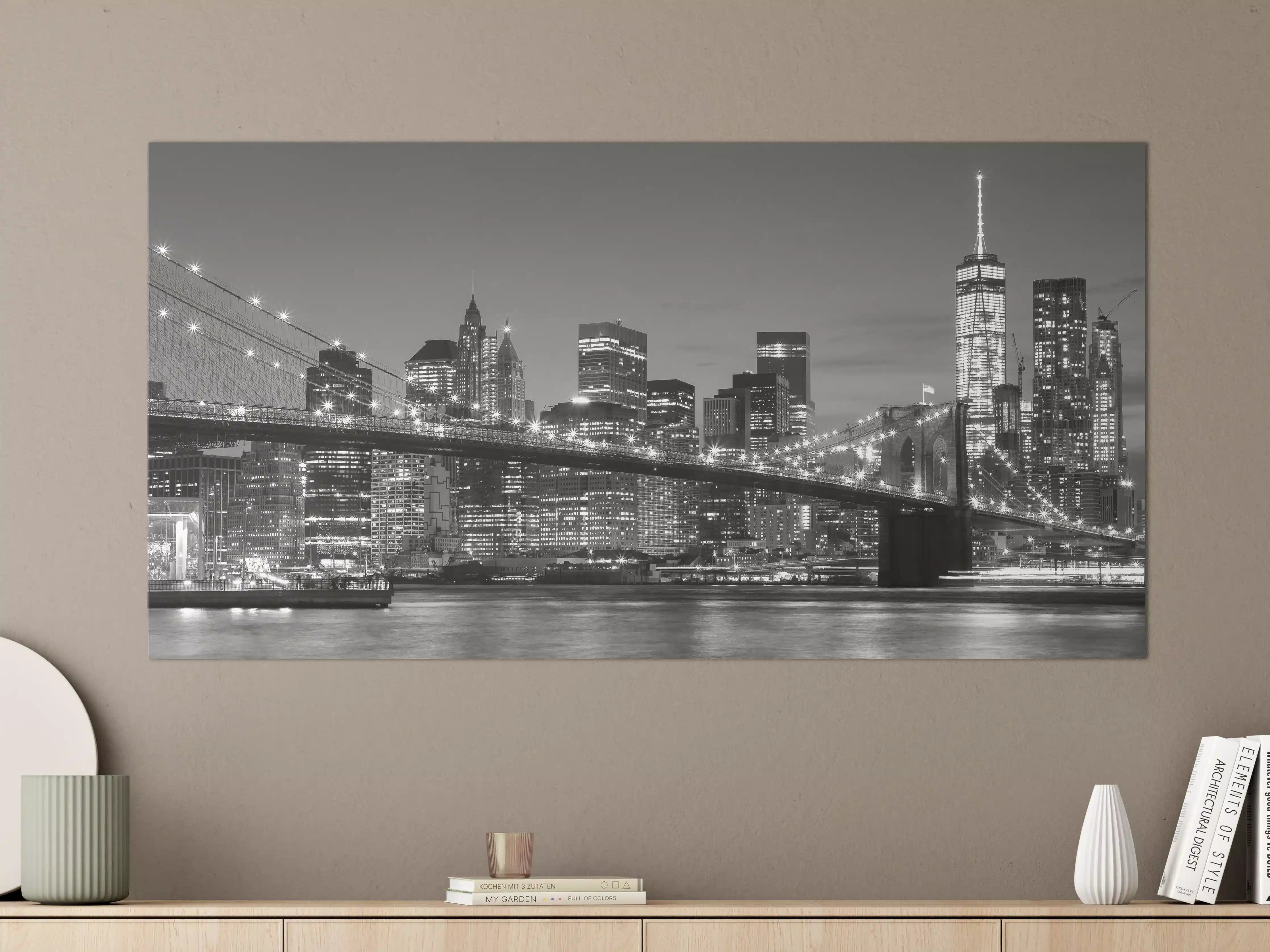 Große Wandbilder - New York City Skyline bei Nacht in Schwarz-Weiß