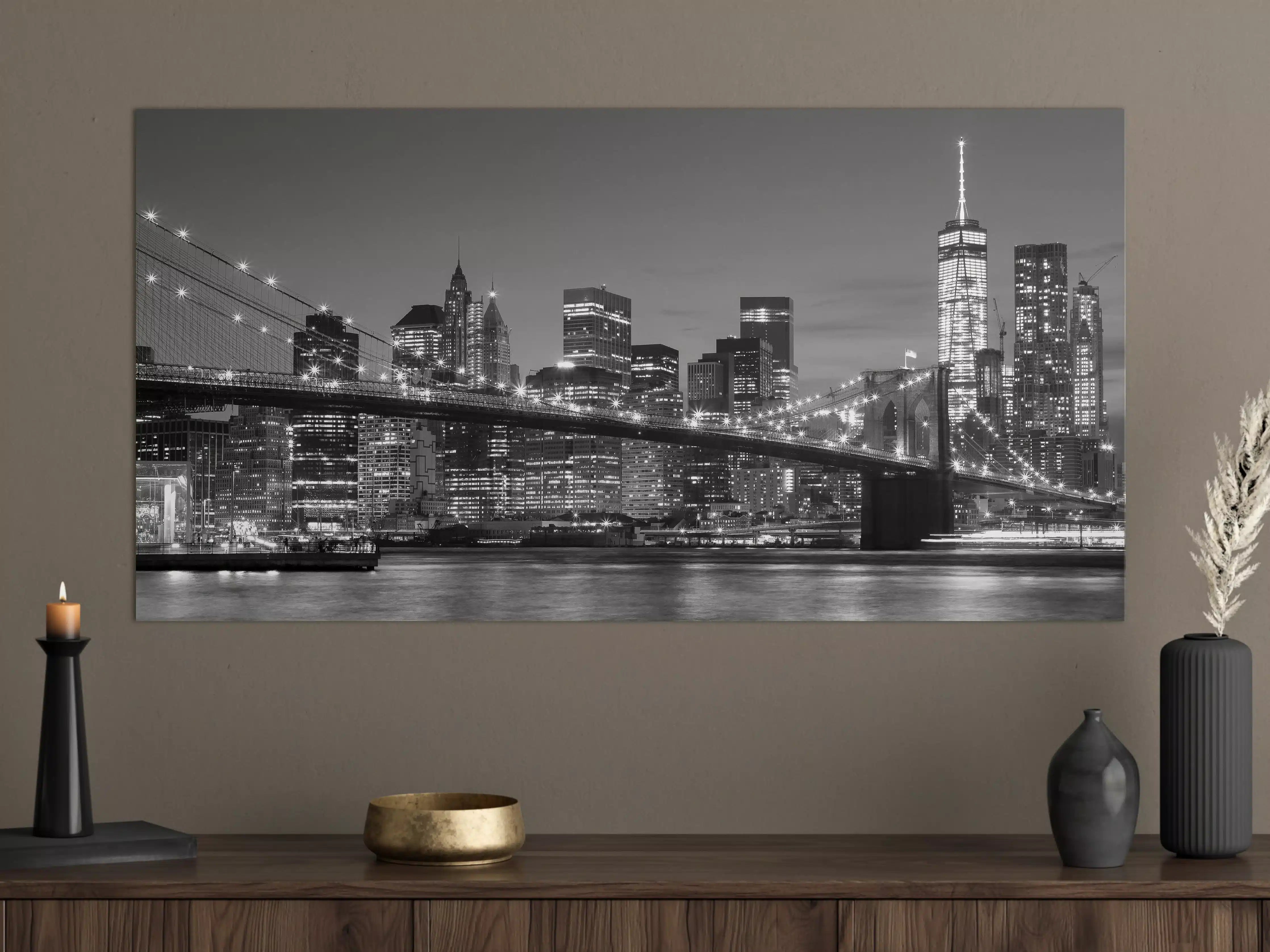 Große Wandbilder - New York City Skyline bei Nacht in Schwarz-Weiß