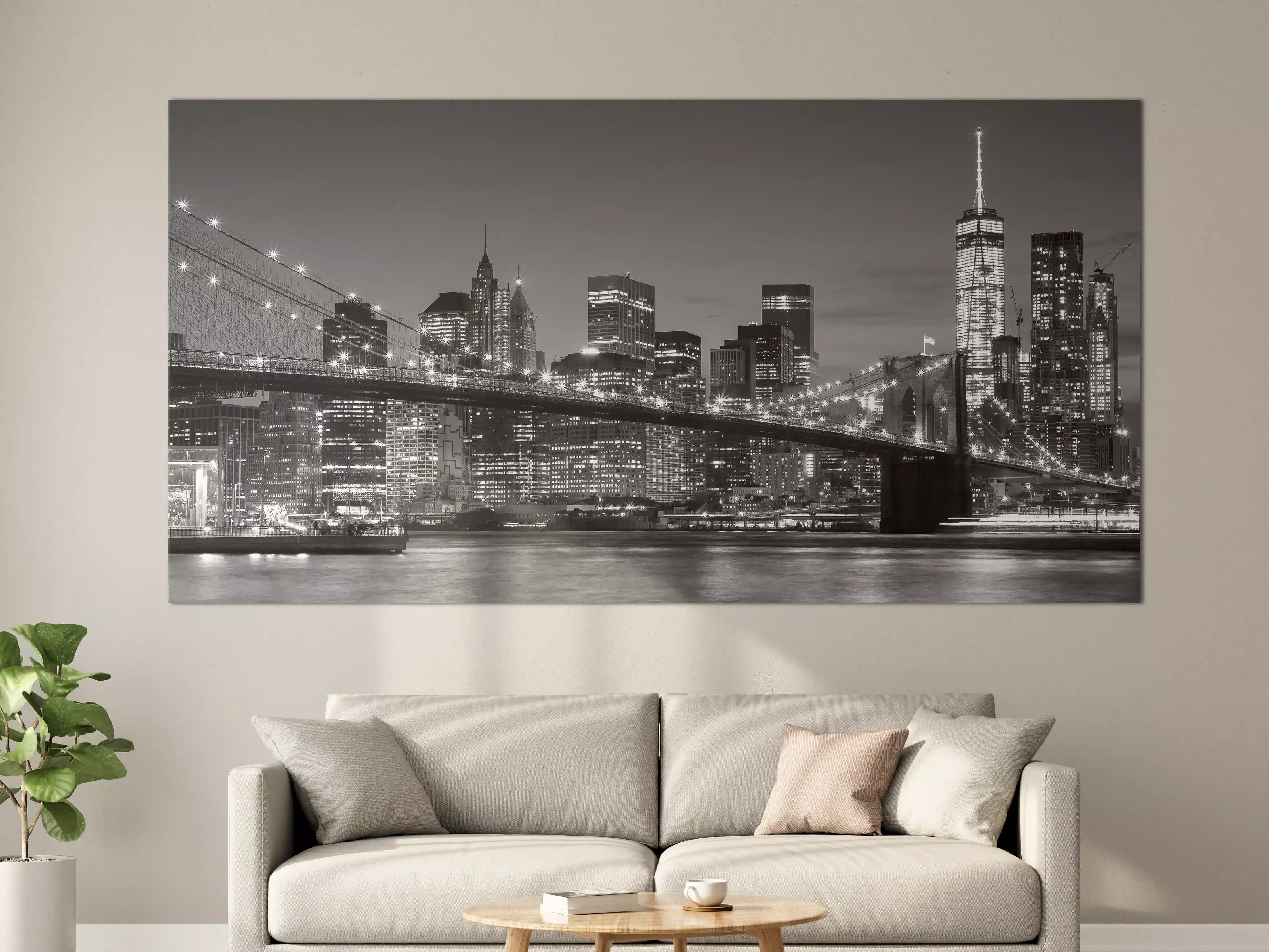 Große Wandbilder - New York City Skyline bei Nacht in Schwarz-Weiß