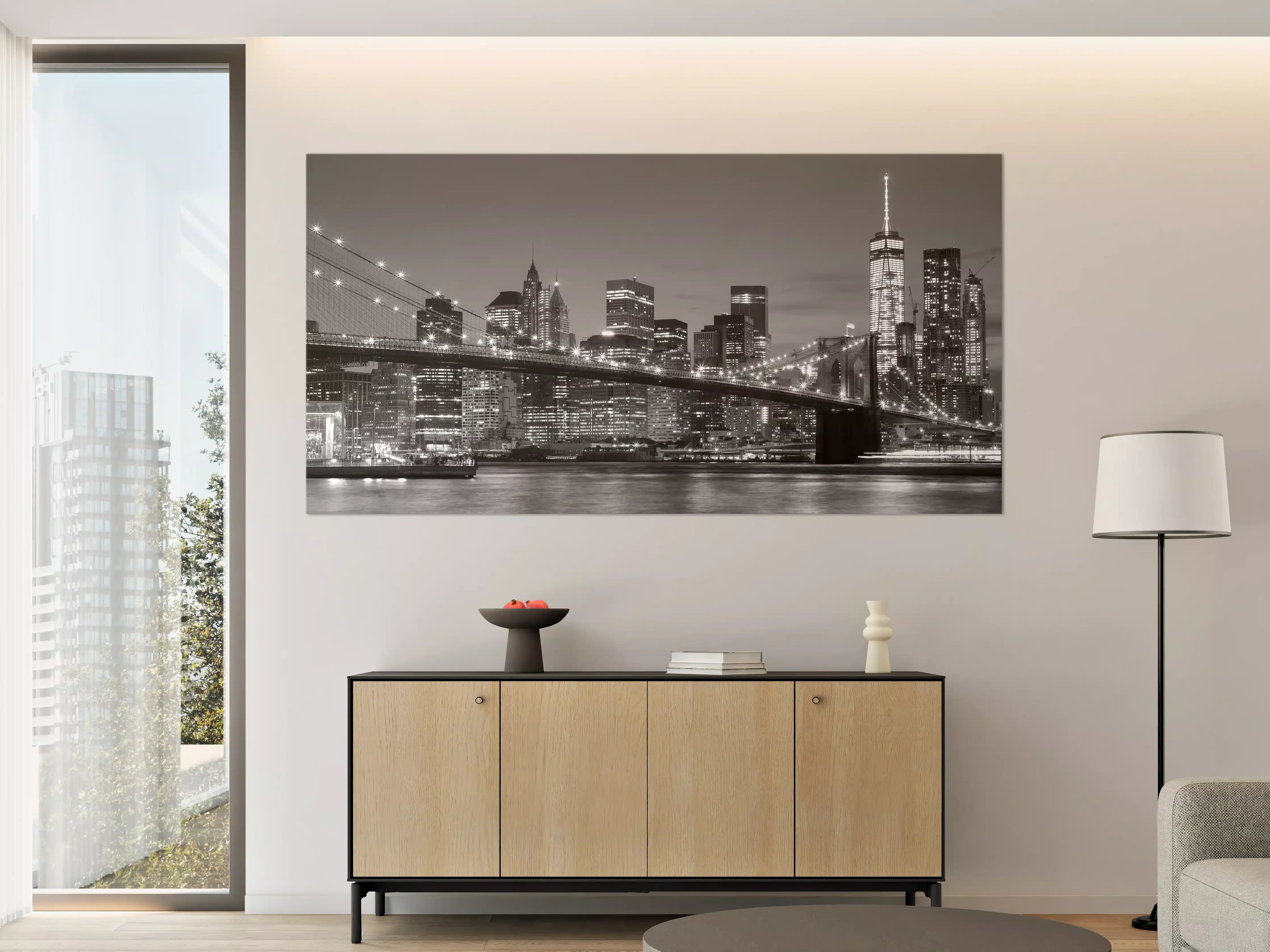 Große Wandbilder - New York City Skyline bei Nacht in Schwarz-Weiß