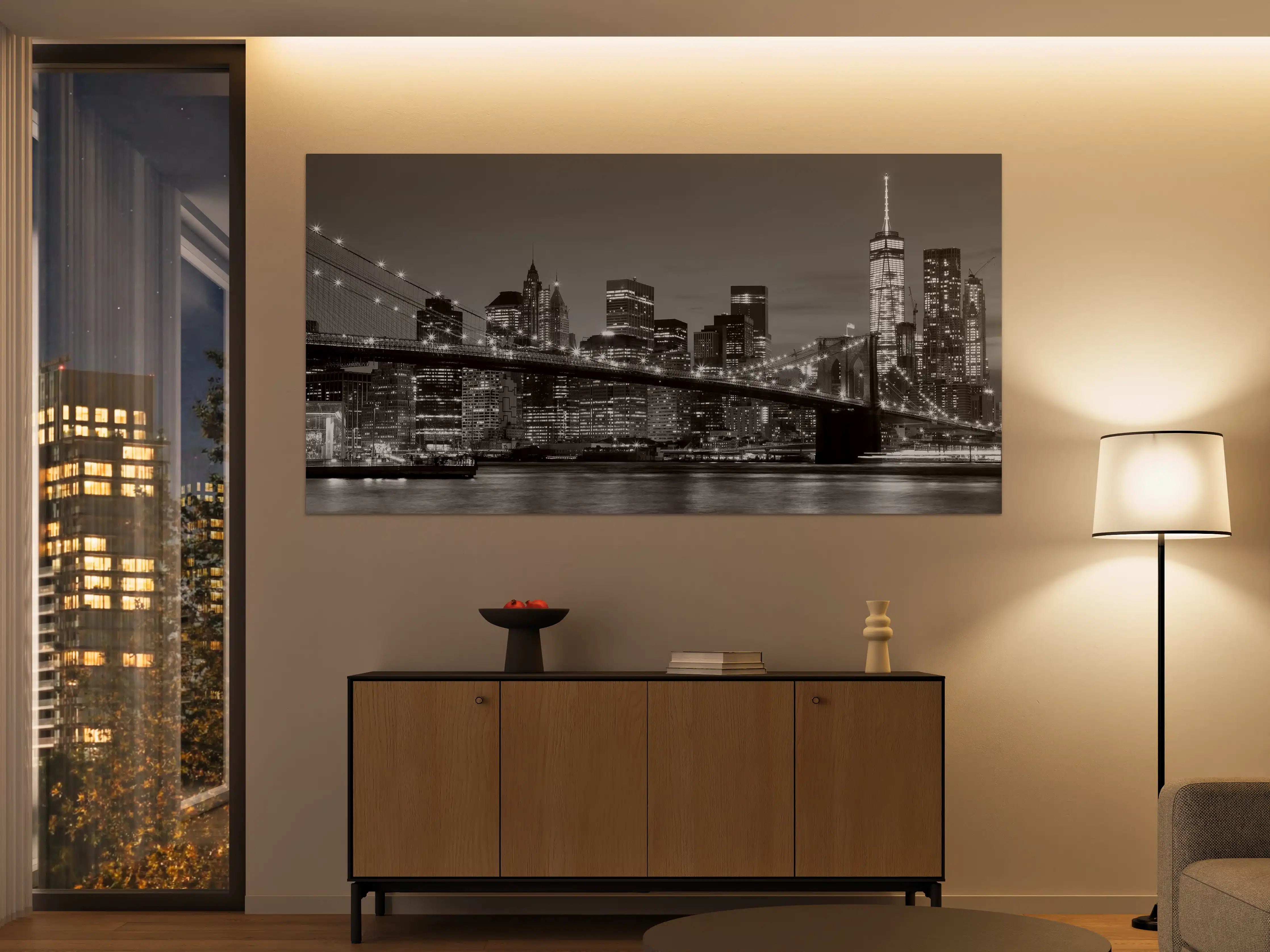 Große Wandbilder - New York City Skyline bei Nacht in Schwarz-Weiß