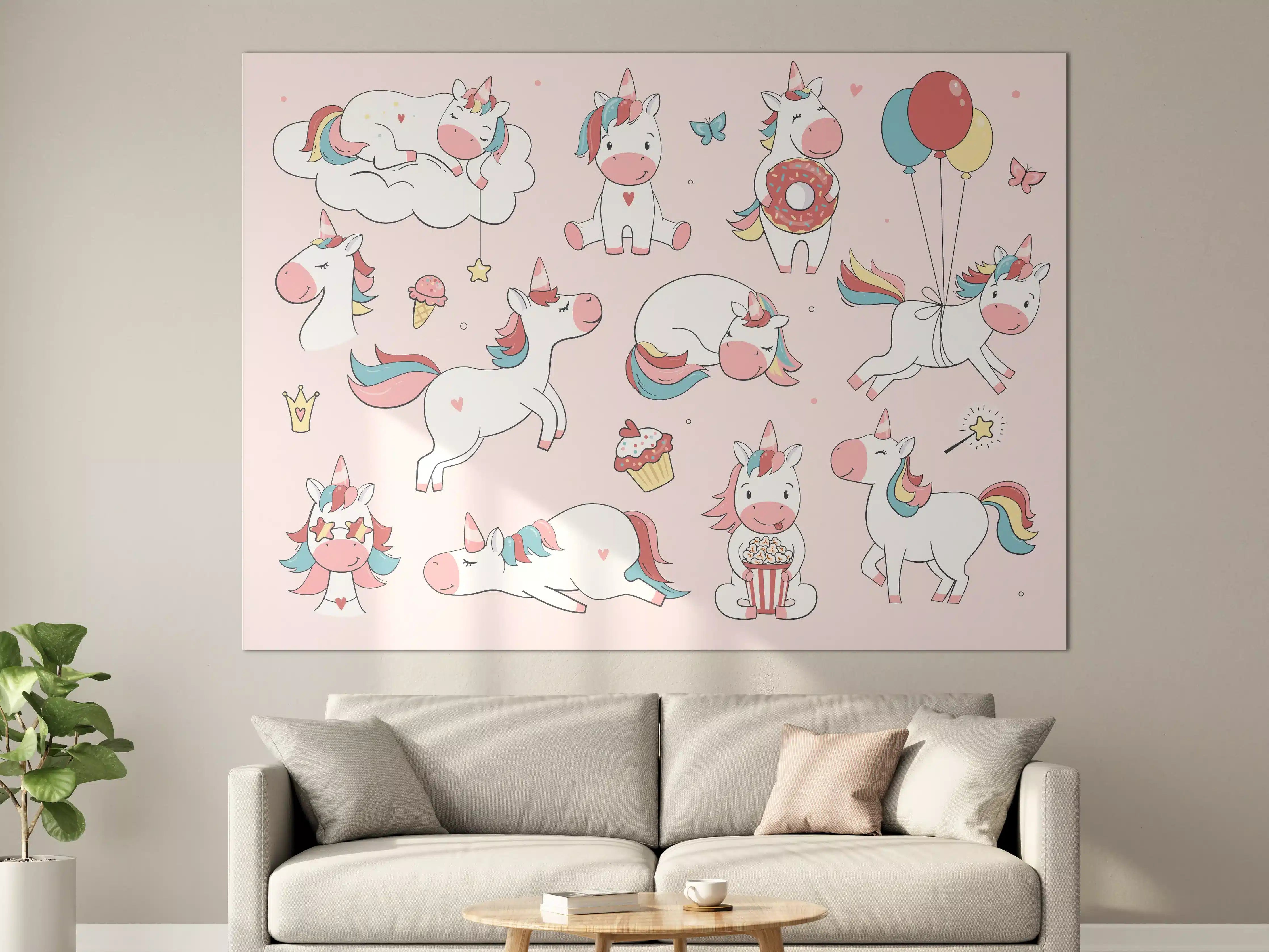 Große Wandbilder - Niedliche Einhorn-Comic-Wandbilder